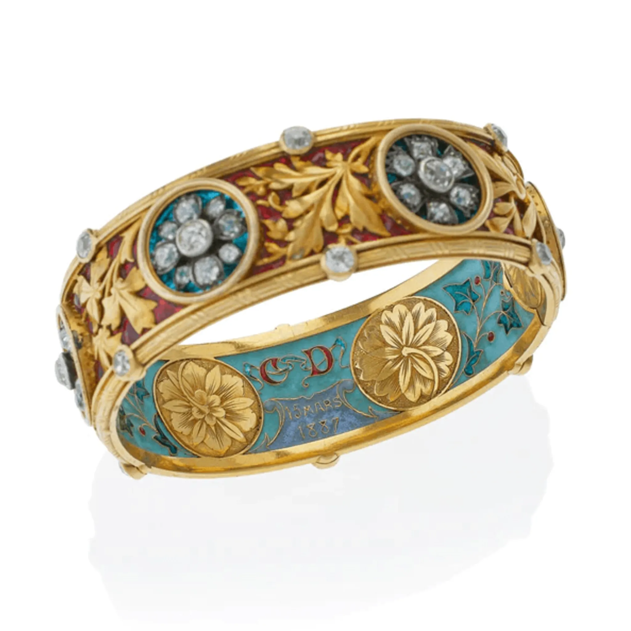 Bapst & Falize Paris Victorian Silver & 18KT Yellow Gold Diamond & Enamel Bracelet