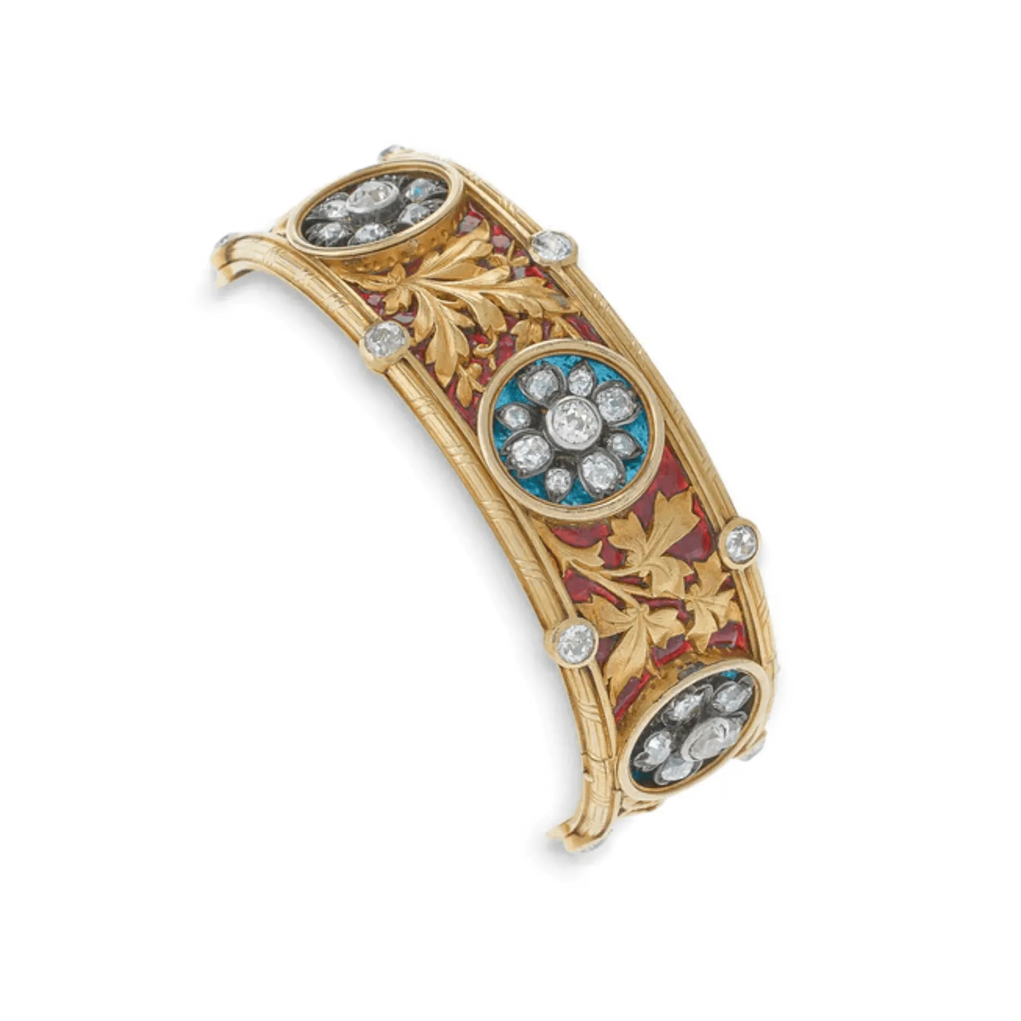 Bapst & Falize Paris Victorian Silver & 18KT Yellow Gold Diamond & Enamel Bracelet