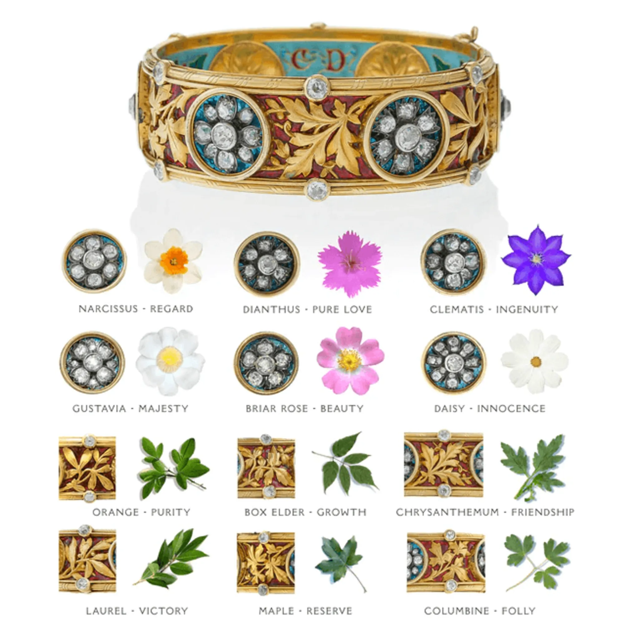 Bapst & Falize Paris Victorian Silver & 18KT Yellow Gold Diamond & Enamel Bracelet