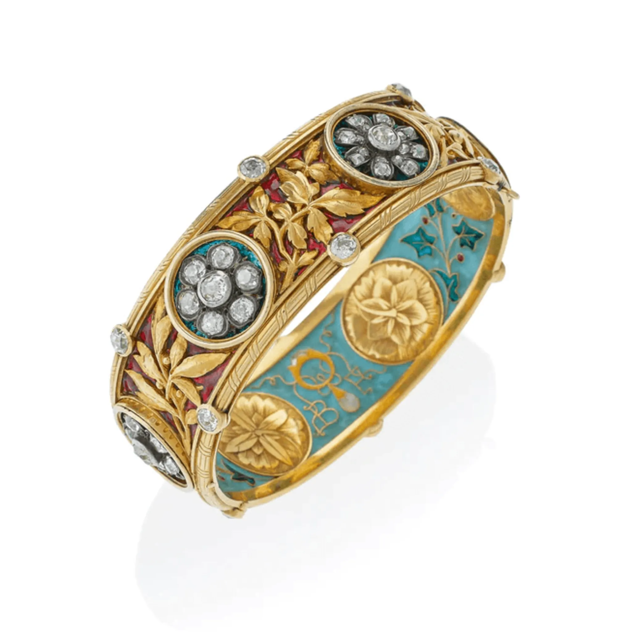 Bapst & Falize Paris Victorian Silver & 18KT Yellow Gold Diamond & Enamel Bracelet