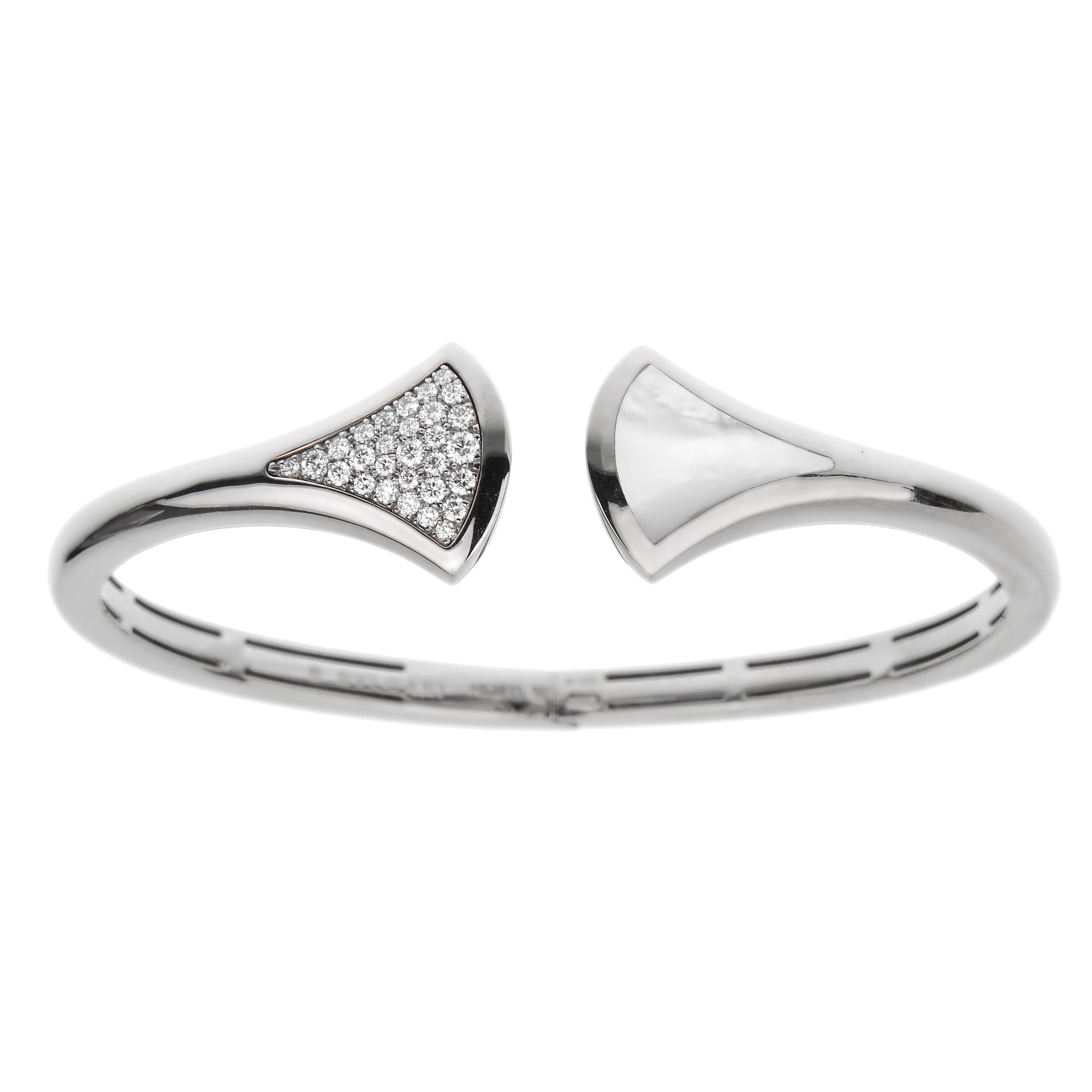 Bvlgari Divas Dream Diamond Mother of Pearl 18k White Gold Cuff Bangle