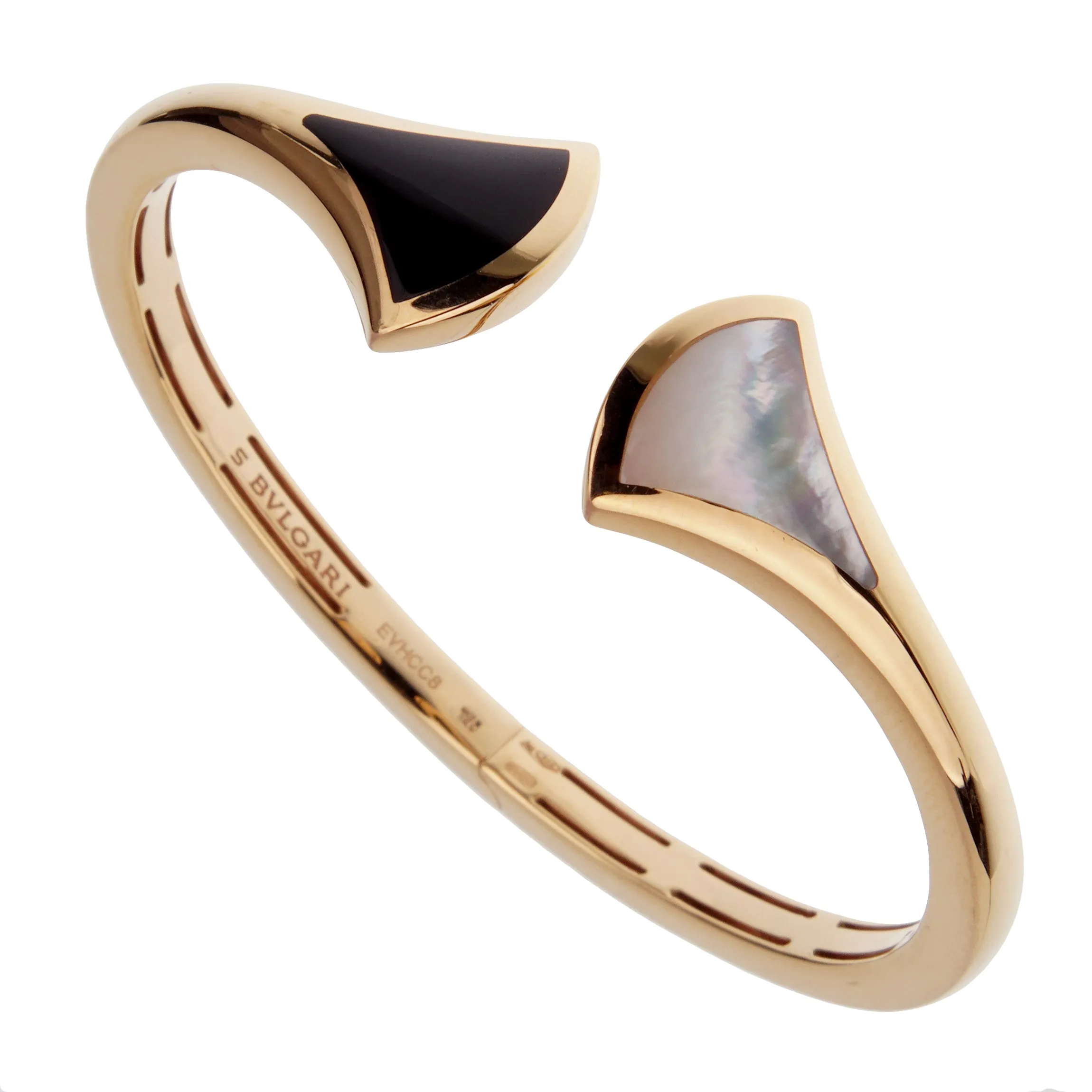 Bvlgari Divas Dream Onyx & Mother of Pearl 18k Rose Gold Cuff Bangle Bracelet