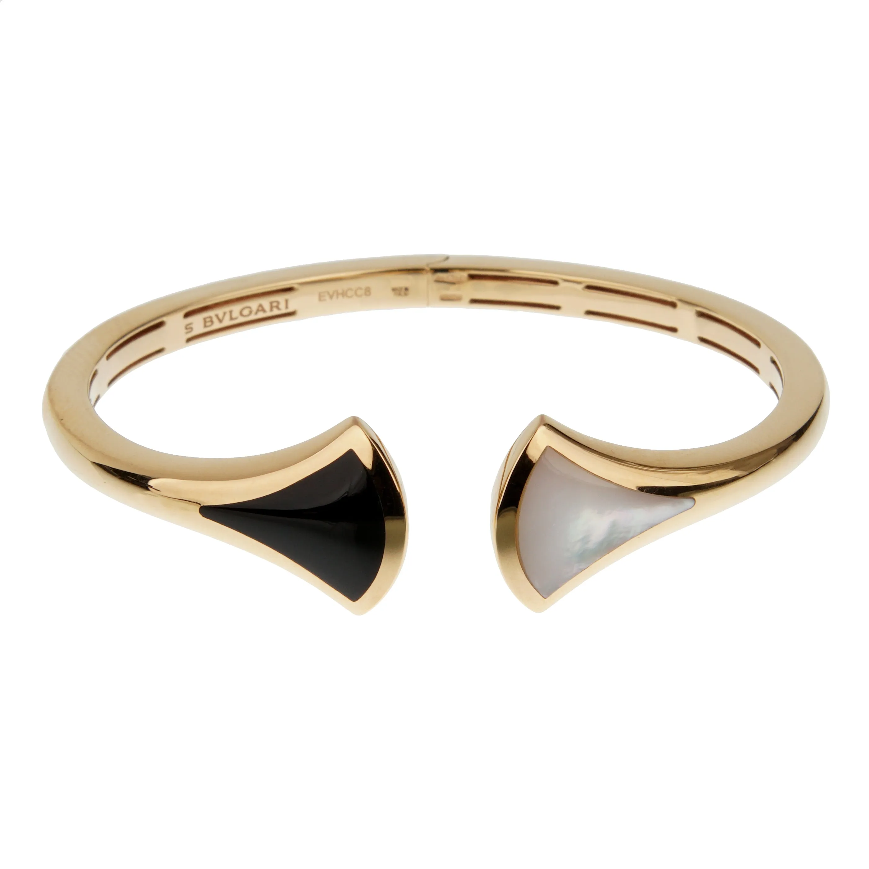 Bvlgari Divas Dream Onyx & Mother of Pearl 18k Rose Gold Cuff Bangle Bracelet