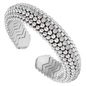 Bvlgari Dolce Vita 1950's Beaded Spiga Diamond 18k White Gold Cuff Bracelet