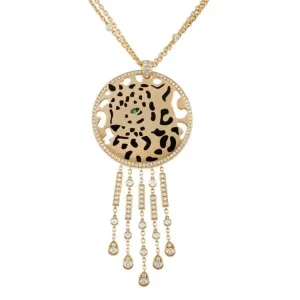 Cartier France Post-1980s 18KT Yellow Gold Diamond & Enamel Panther Necklace