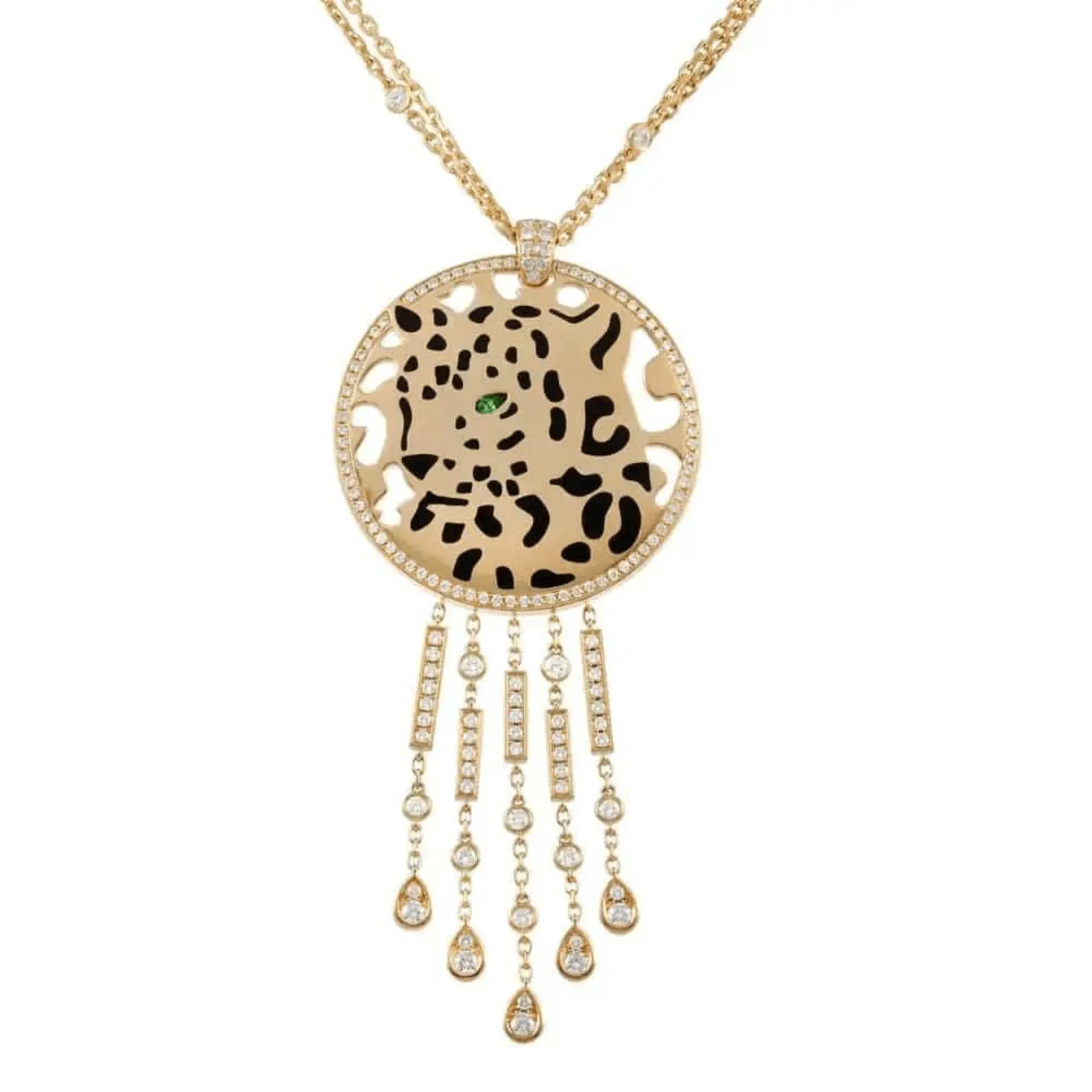 Cartier France Post-1980s 18KT Yellow Gold Diamond & Enamel Panther Necklace