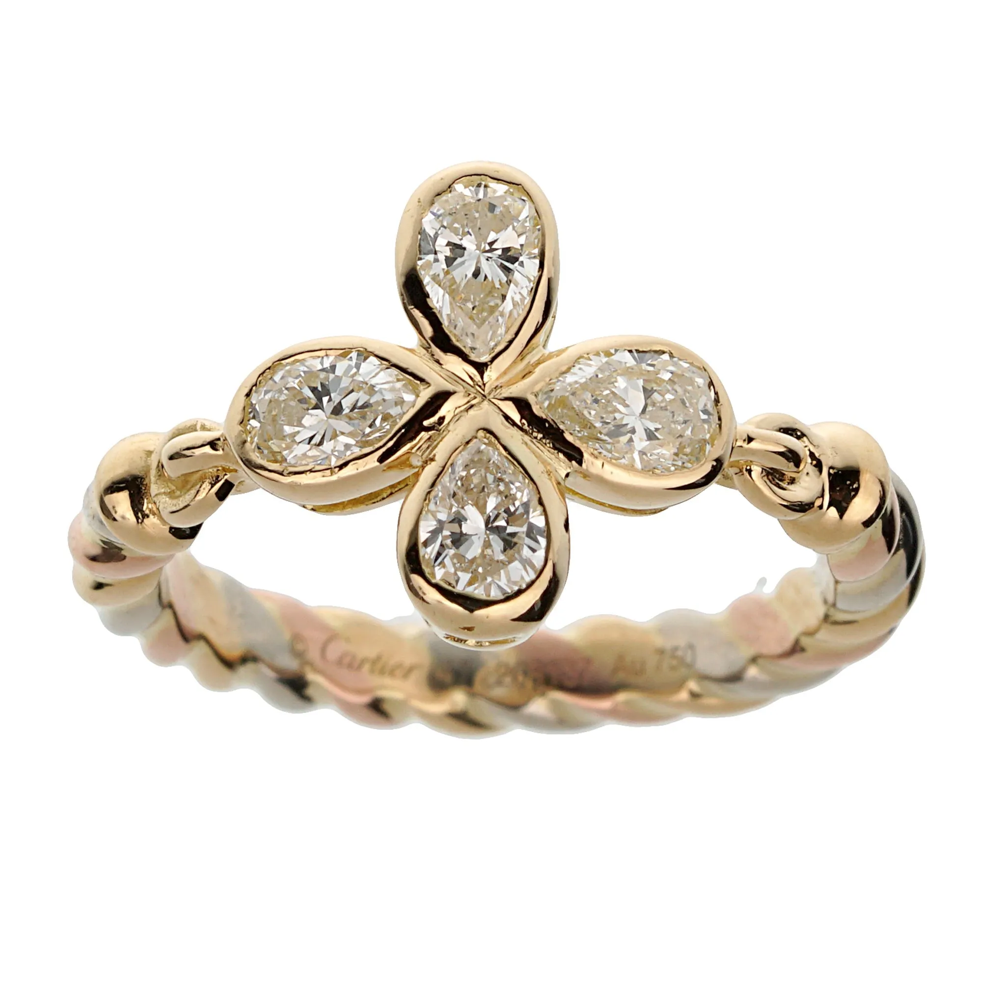 Cartier Tri Color 18k Gold Pear Shaped Diamond Cocktail Ring