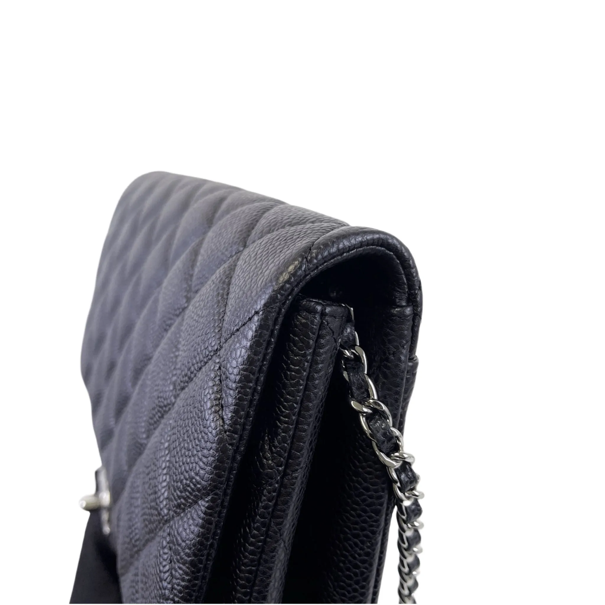 Chanel Jumbo Clutch on Chain Black Caviar/Grained Calfskin Leather, Silver-tone Hardware