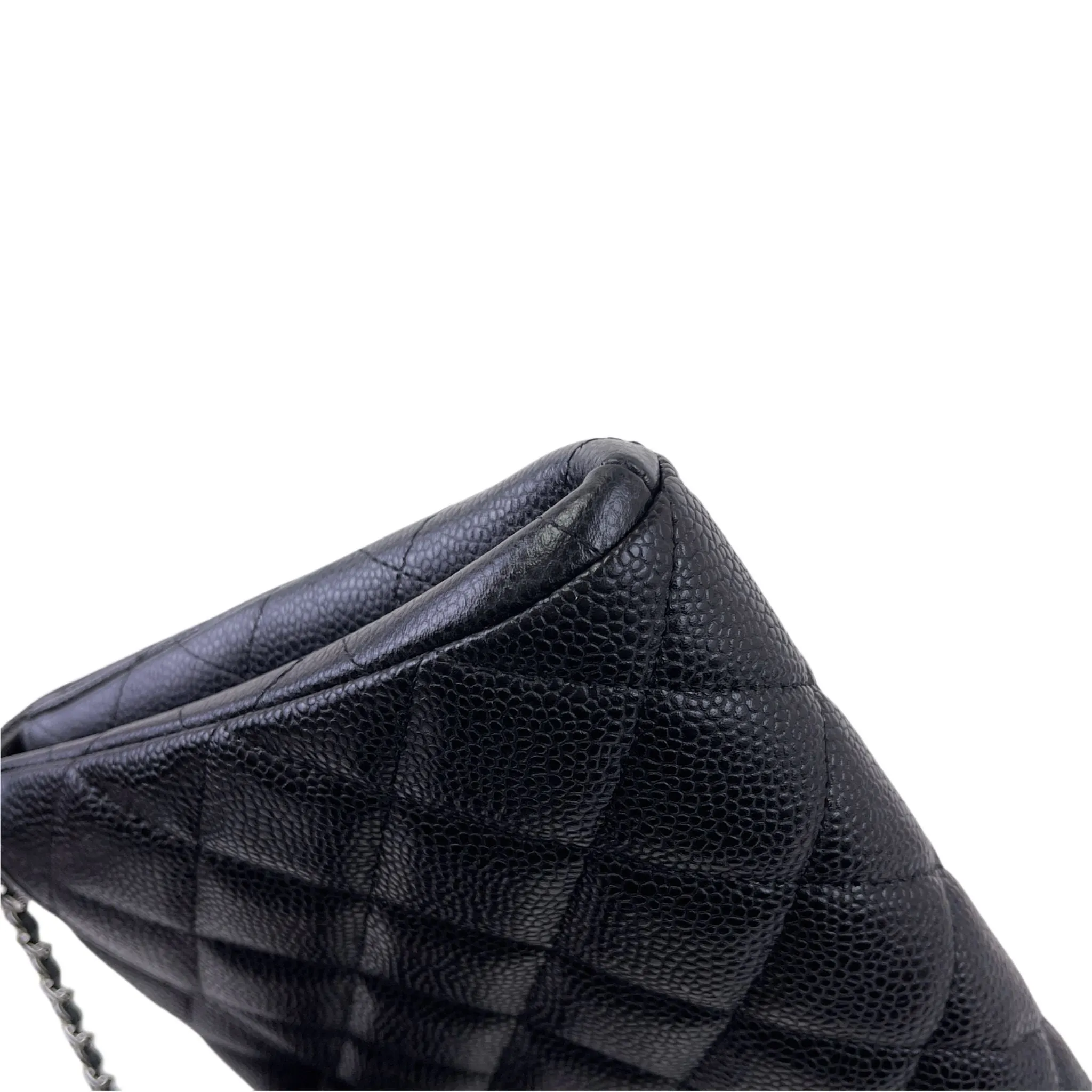 Chanel Jumbo Clutch on Chain Black Caviar/Grained Calfskin Leather, Silver-tone Hardware