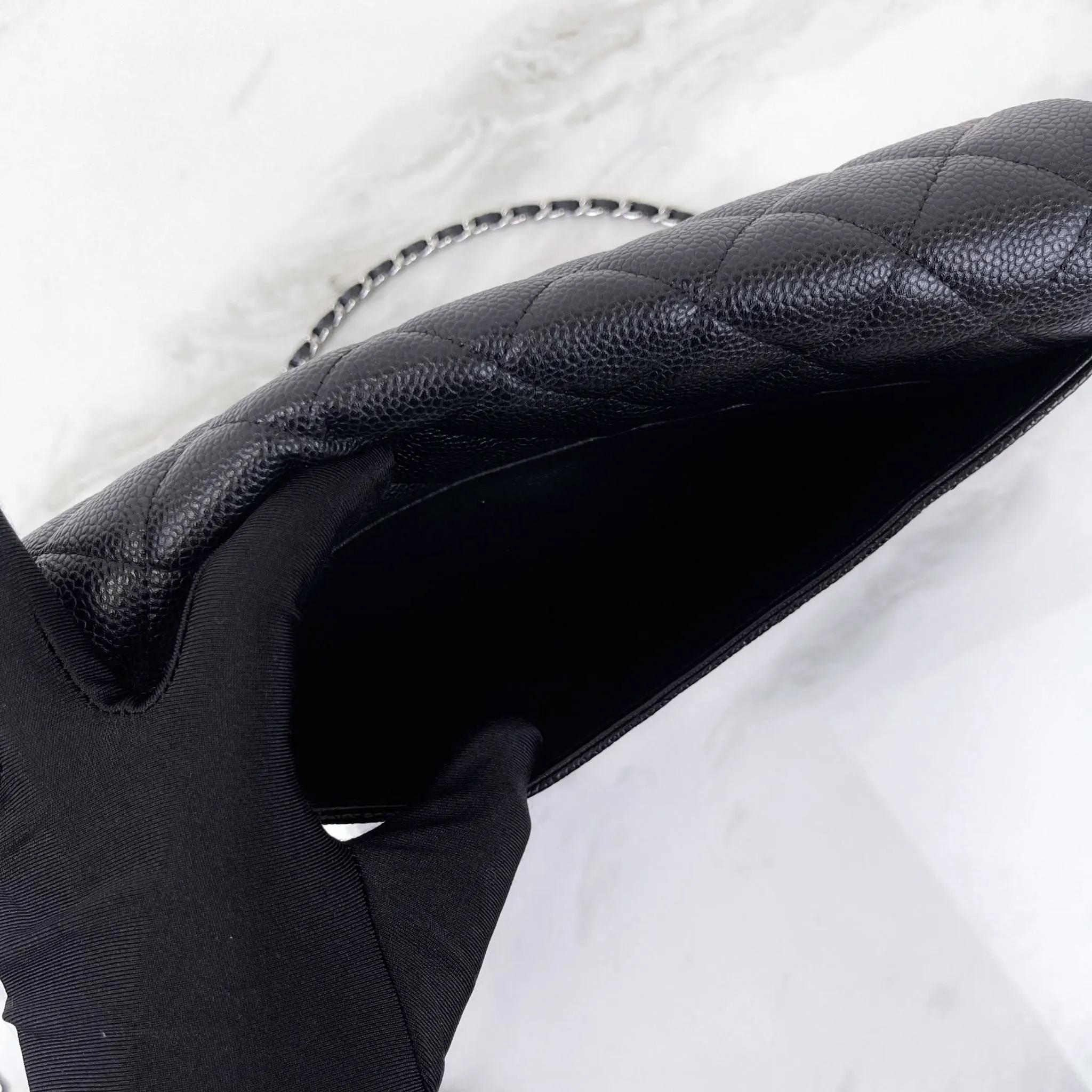 Chanel Jumbo Clutch on Chain Black Caviar/Grained Calfskin Leather, Silver-tone Hardware