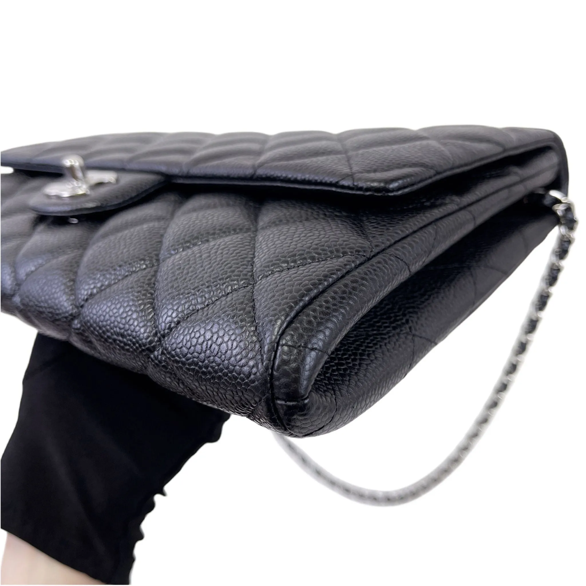 Chanel Jumbo Clutch on Chain Black Caviar/Grained Calfskin Leather, Silver-tone Hardware