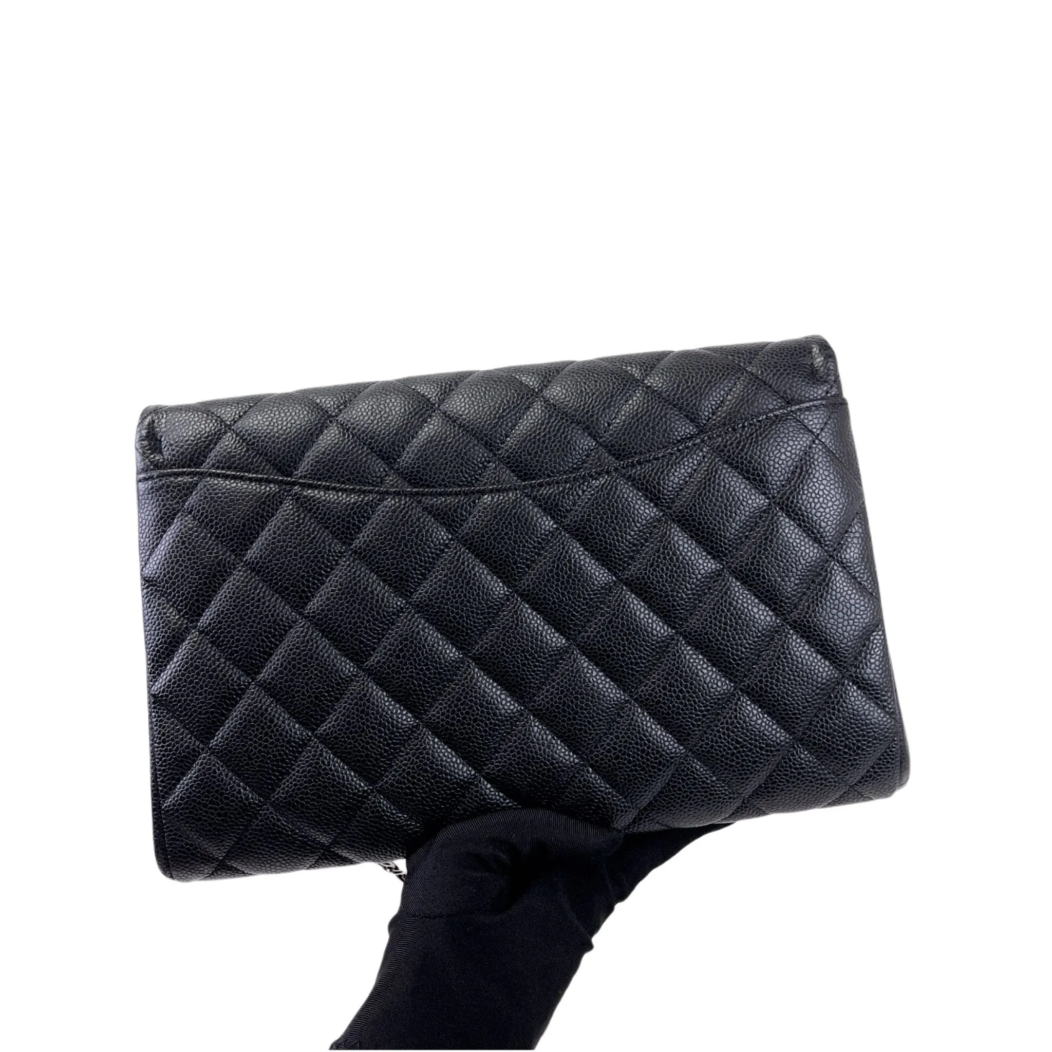 Chanel Jumbo Clutch on Chain Black Caviar/Grained Calfskin Leather, Silver-tone Hardware