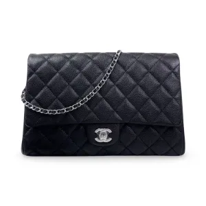 Chanel Jumbo Clutch on Chain Black Caviar/Grained Calfskin Leather, Silver-tone Hardware