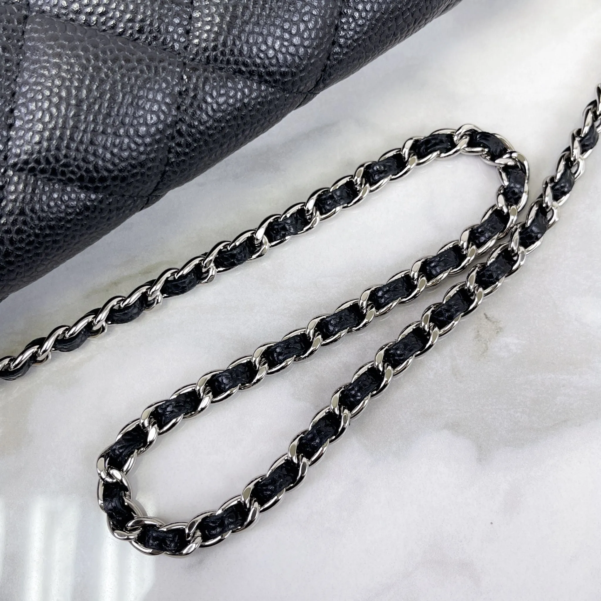 Chanel Jumbo Clutch on Chain Black Caviar/Grained Calfskin Leather, Silver-tone Hardware