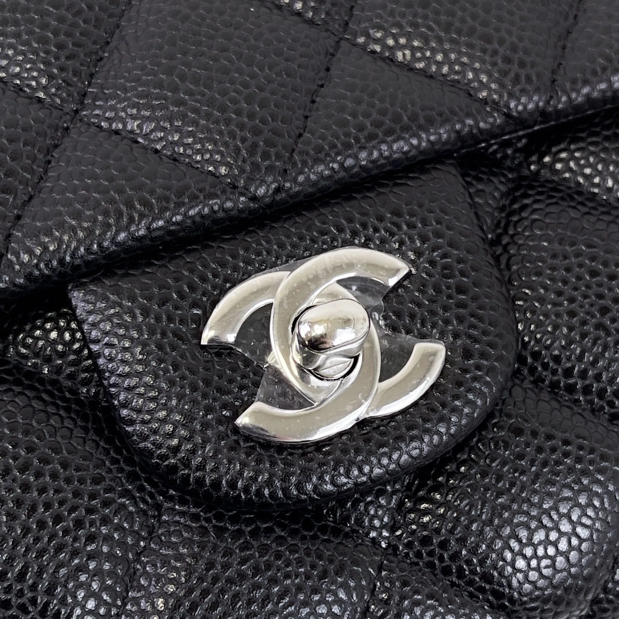 Chanel Jumbo Clutch on Chain Black Caviar/Grained Calfskin Leather, Silver-tone Hardware