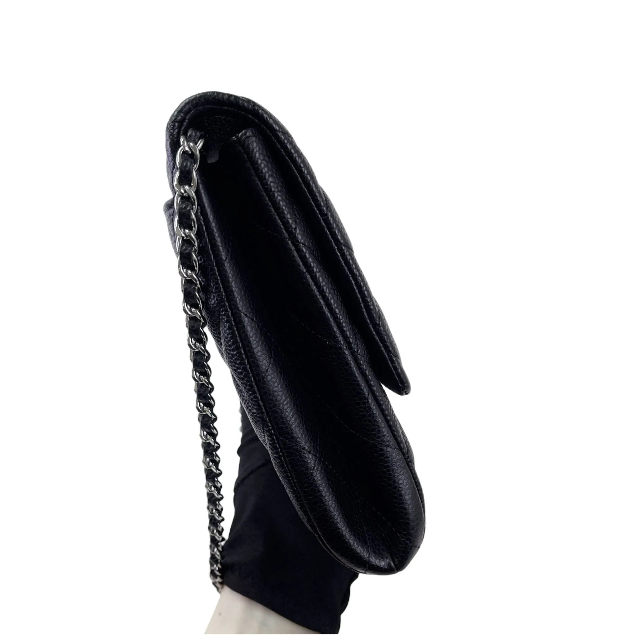 Chanel Jumbo Clutch on Chain Black Caviar/Grained Calfskin Leather, Silver-tone Hardware