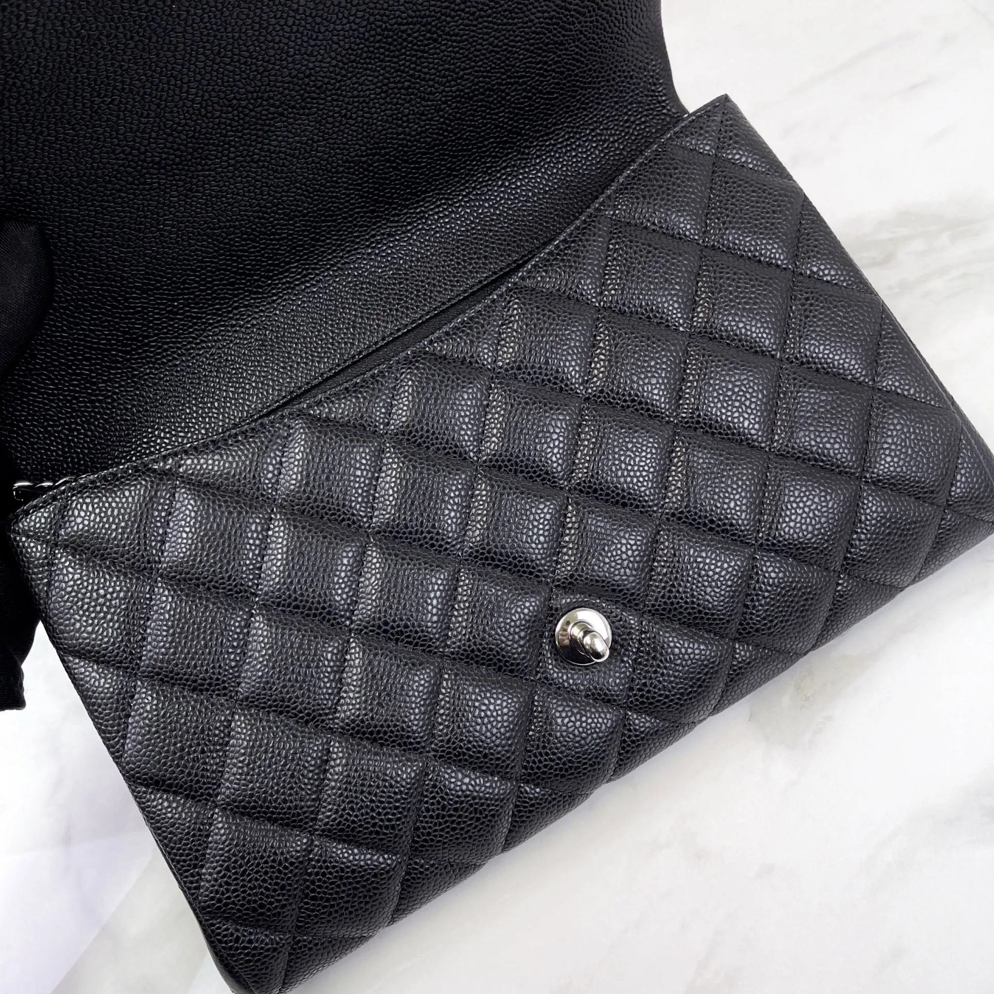 Chanel Jumbo Clutch on Chain Black Caviar/Grained Calfskin Leather, Silver-tone Hardware