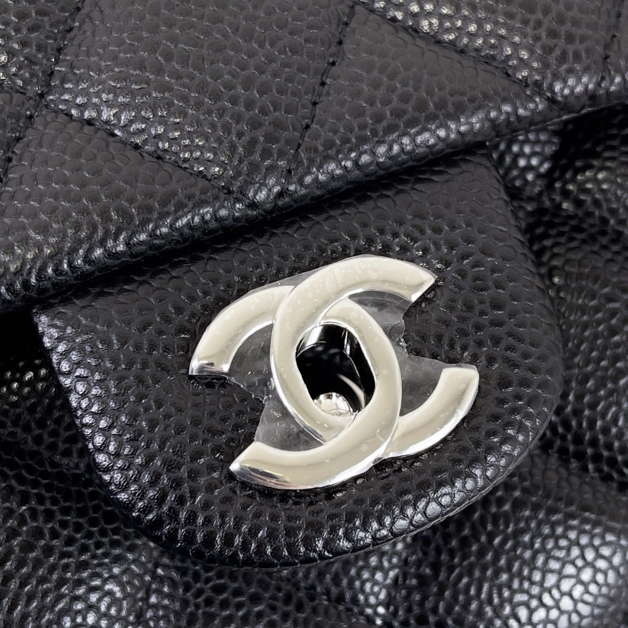 Chanel Jumbo Clutch on Chain Black Caviar/Grained Calfskin Leather, Silver-tone Hardware
