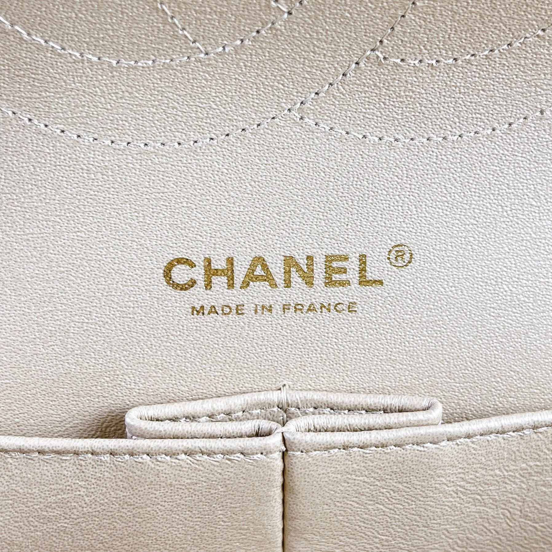 Chanel Timeless Classic Jumbo Double Flap, Iridescent Beige Caviar Gold-tone Hardware