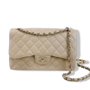 Chanel Timeless Classic Jumbo Double Flap, Iridescent Beige Caviar Gold-tone Hardware