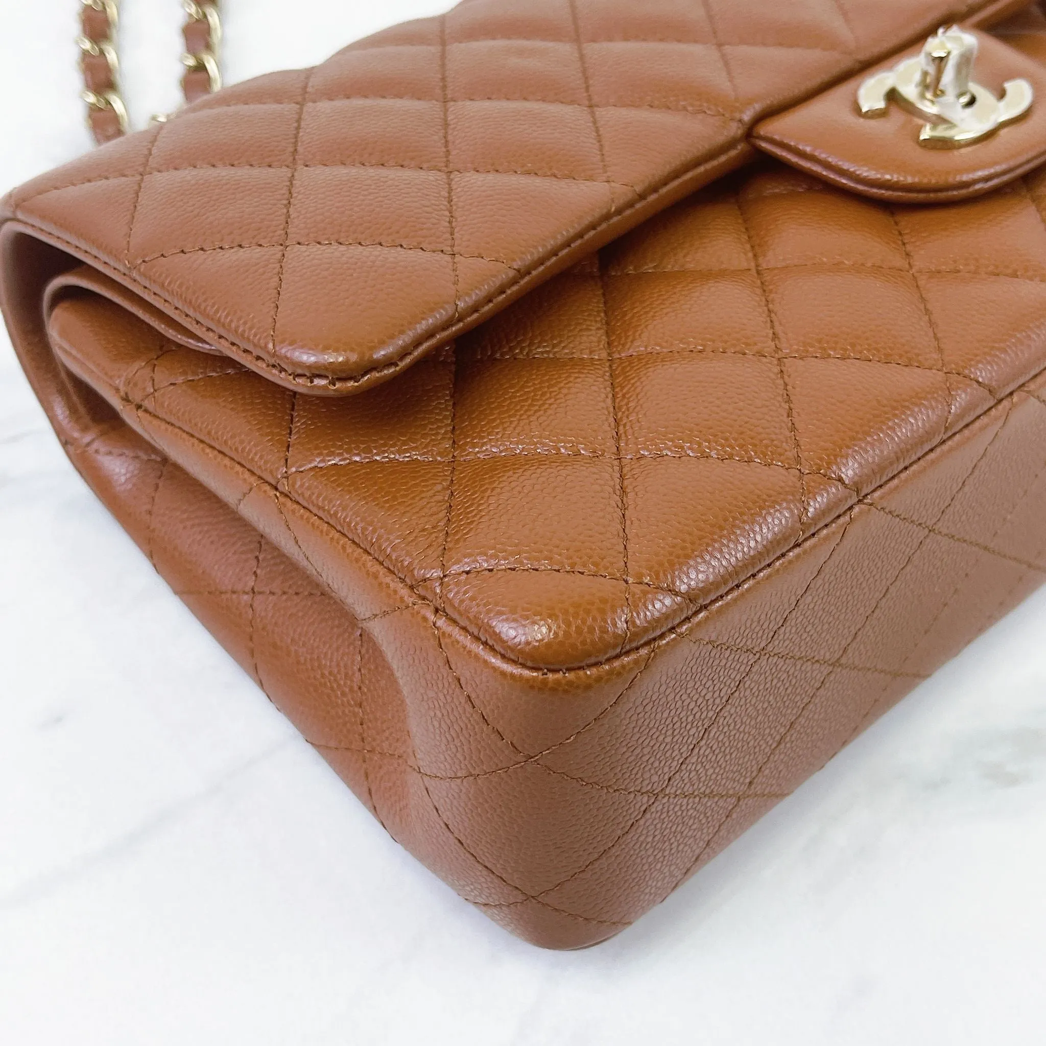 Chanel Timeless Classic Medium M/L 23A Caramel Caviar Leather Gold-tone Hardware