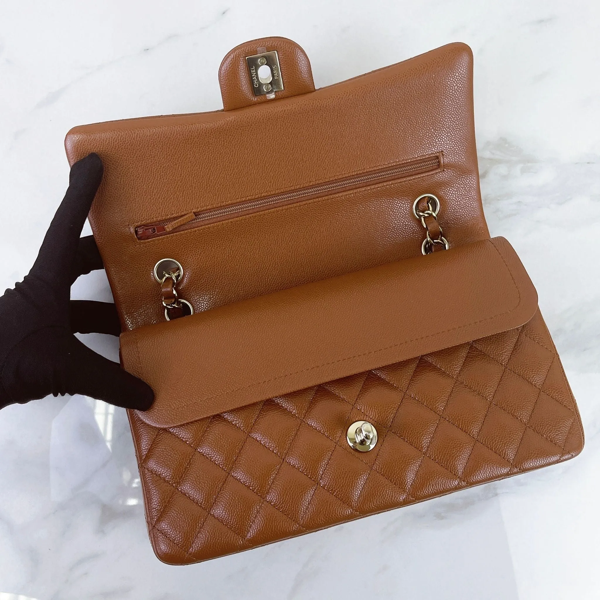 Chanel Timeless Classic Medium M/L 23A Caramel Caviar Leather Gold-tone Hardware