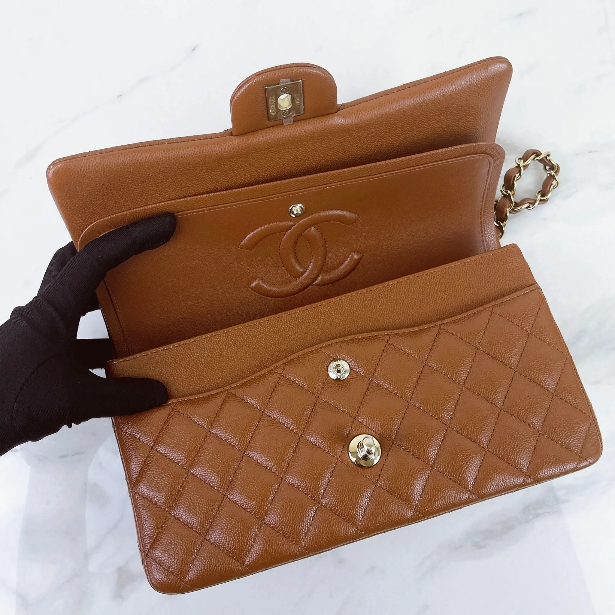 Chanel Timeless Classic Medium M/L 23A Caramel Caviar Leather Gold-tone Hardware