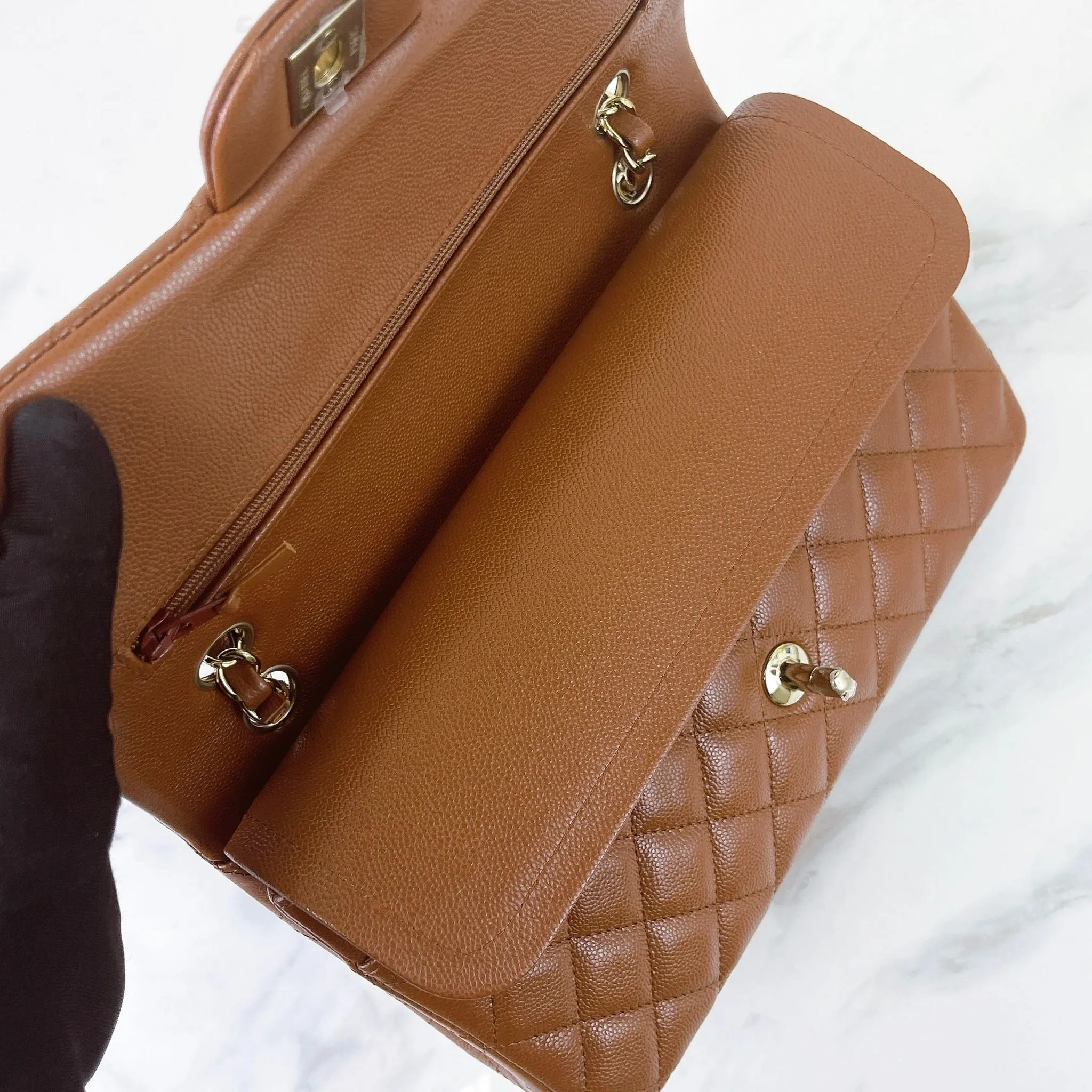 Chanel Timeless Classic Medium M/L 23A Caramel Caviar Leather Gold-tone Hardware
