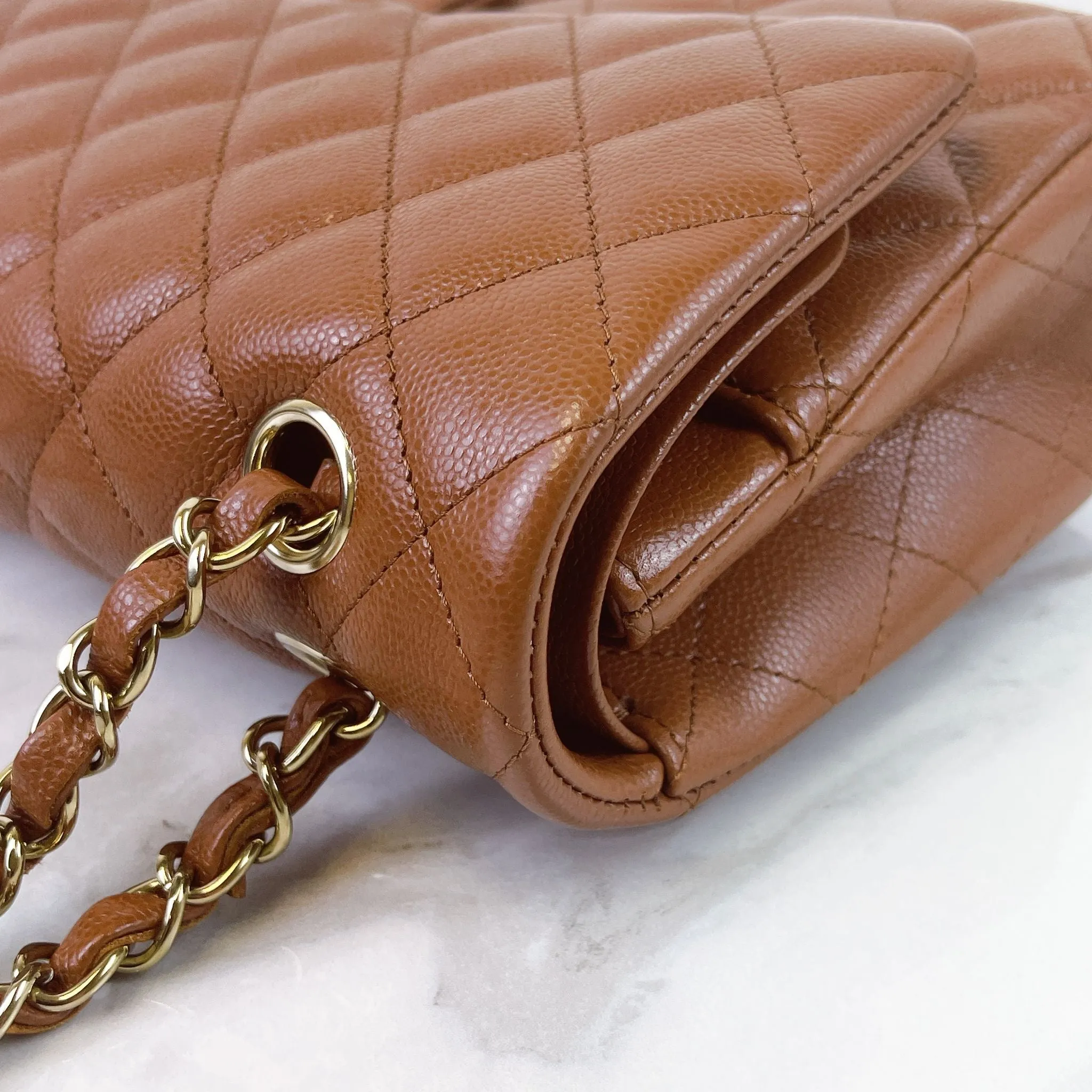 Chanel Timeless Classic Medium M/L 23A Caramel Caviar Leather Gold-tone Hardware