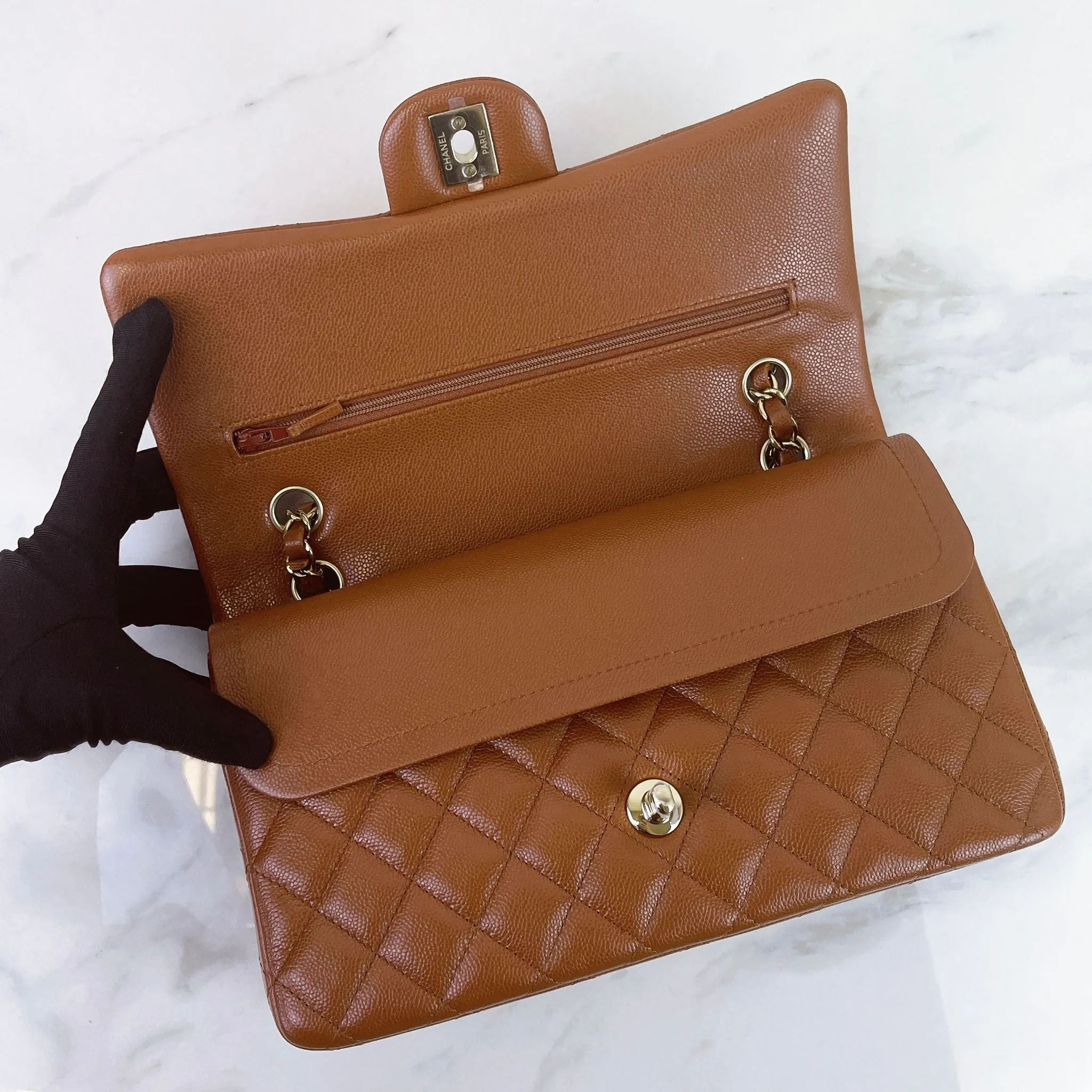 Chanel Timeless Classic Medium M/L 23A Caramel Caviar Leather Gold-tone Hardware