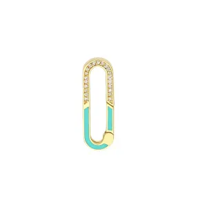 Diamond   Enamel Push Lock Pendant - Teal & Yellow Gold