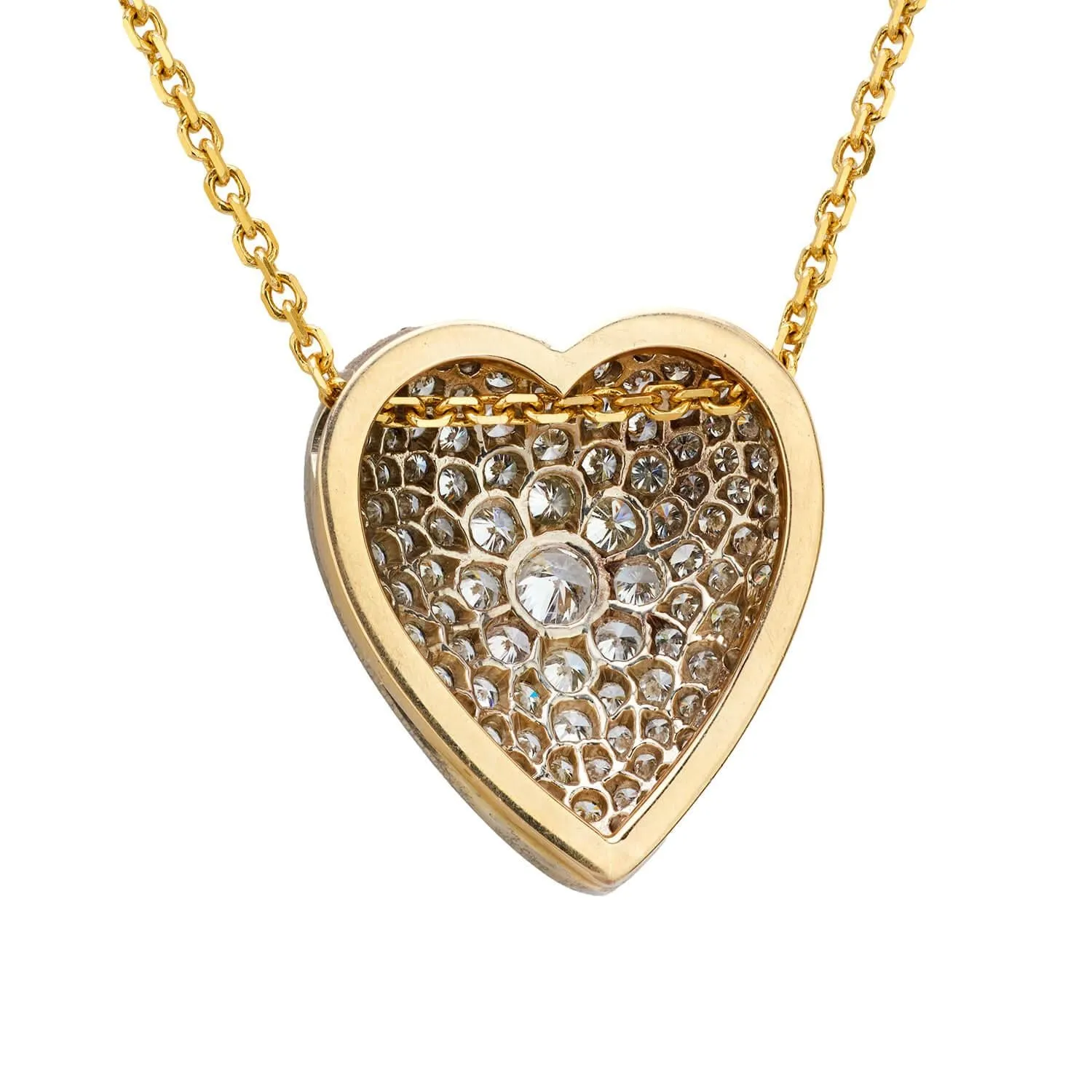 Estate 18k 2.50ctw Diamond Heart Pendant Necklace