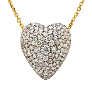 Estate 18k 2.50ctw Diamond Heart Pendant Necklace