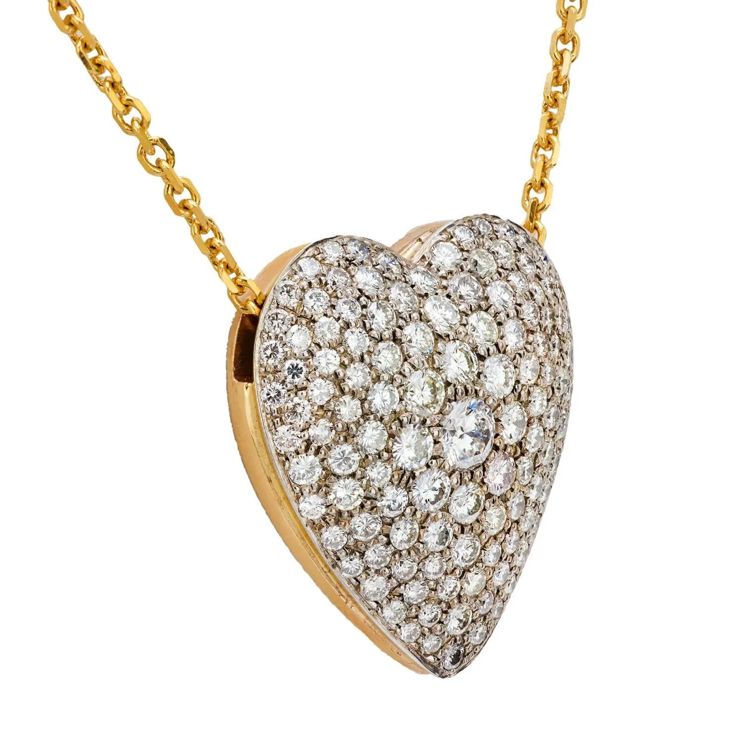 Estate 18k 2.50ctw Diamond Heart Pendant Necklace