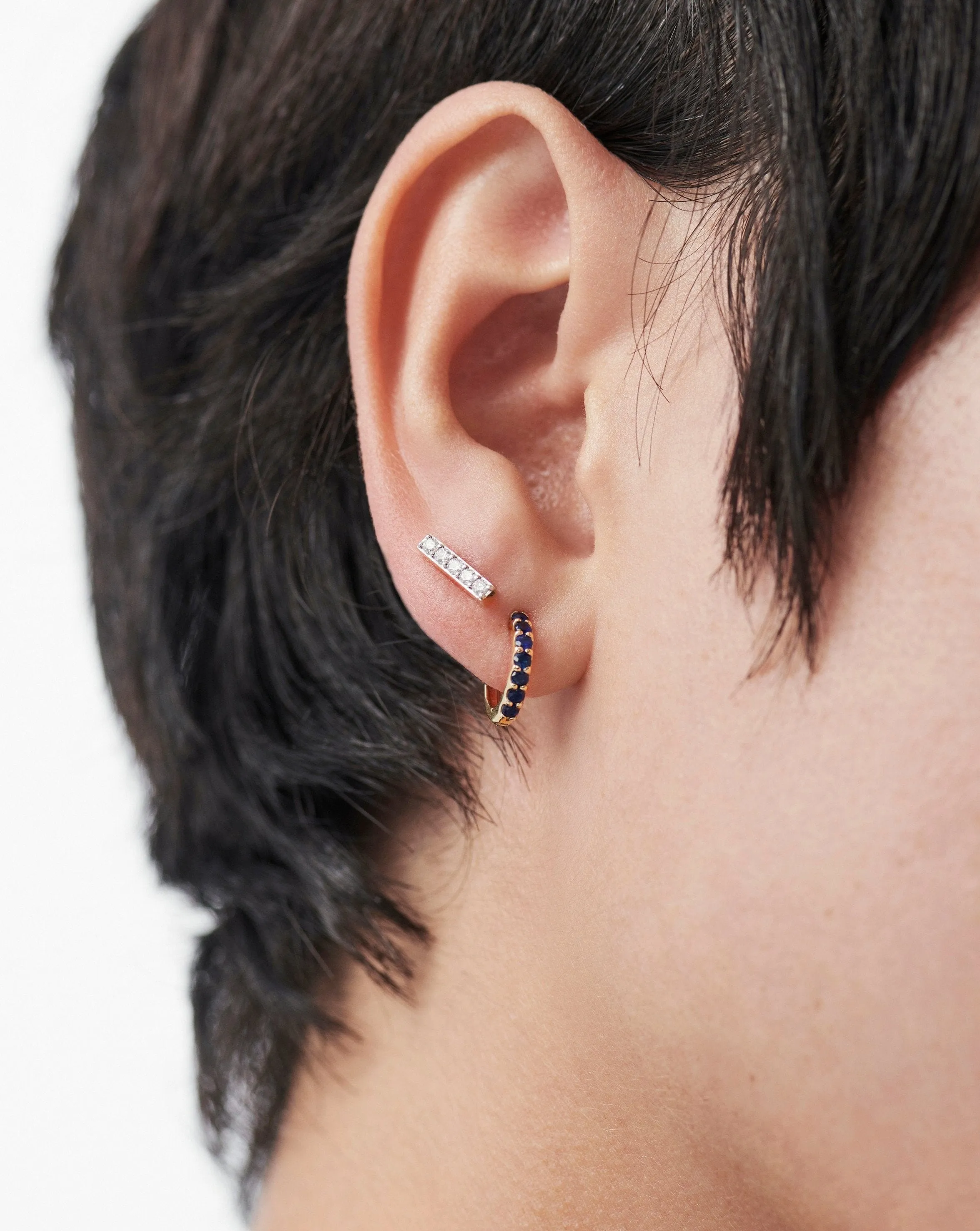Fine Diamond Bar Flat Back Stud Earring | 14k Yellow Gold/Diamond