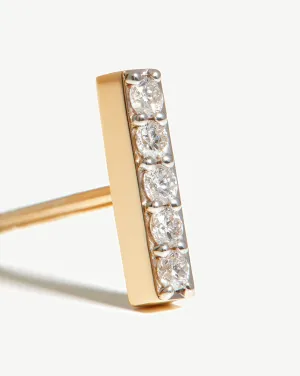 Fine Diamond Bar Flat Back Stud Earring | 14k Yellow Gold/Diamond