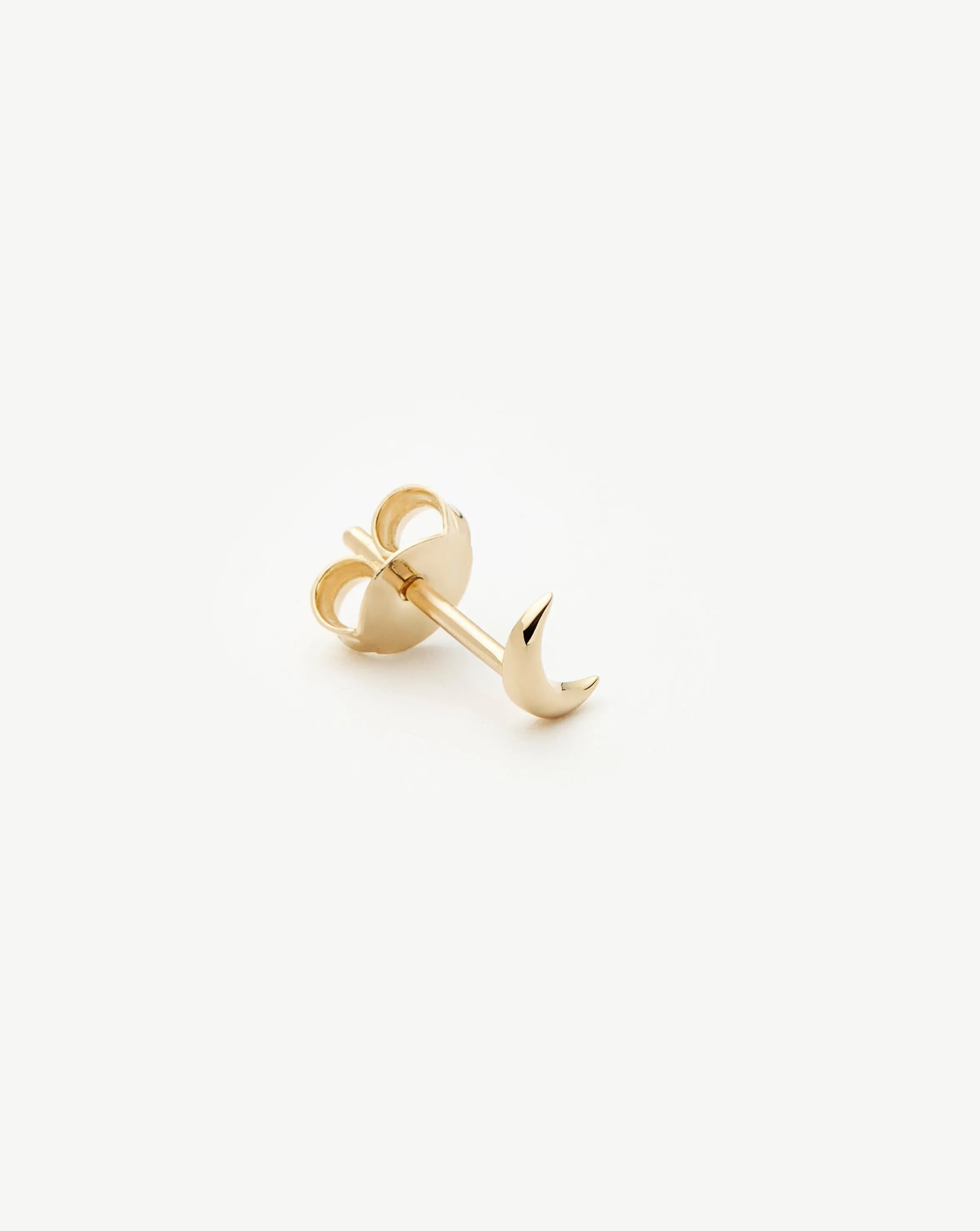 Fine Moon Single Stud Earring | 14k Solid Gold