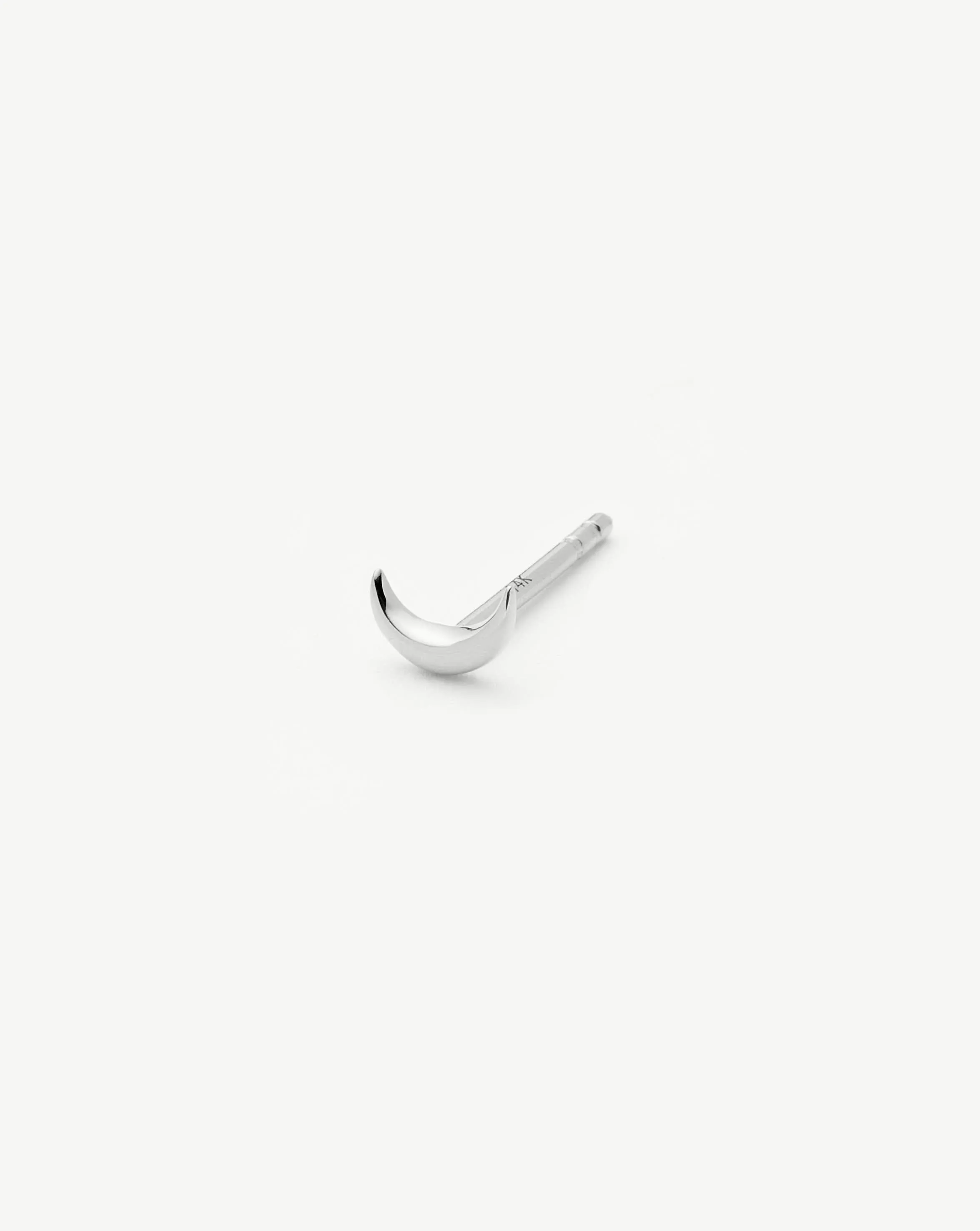 Fine Moon Single Stud Earring | 14k Solid White Gold