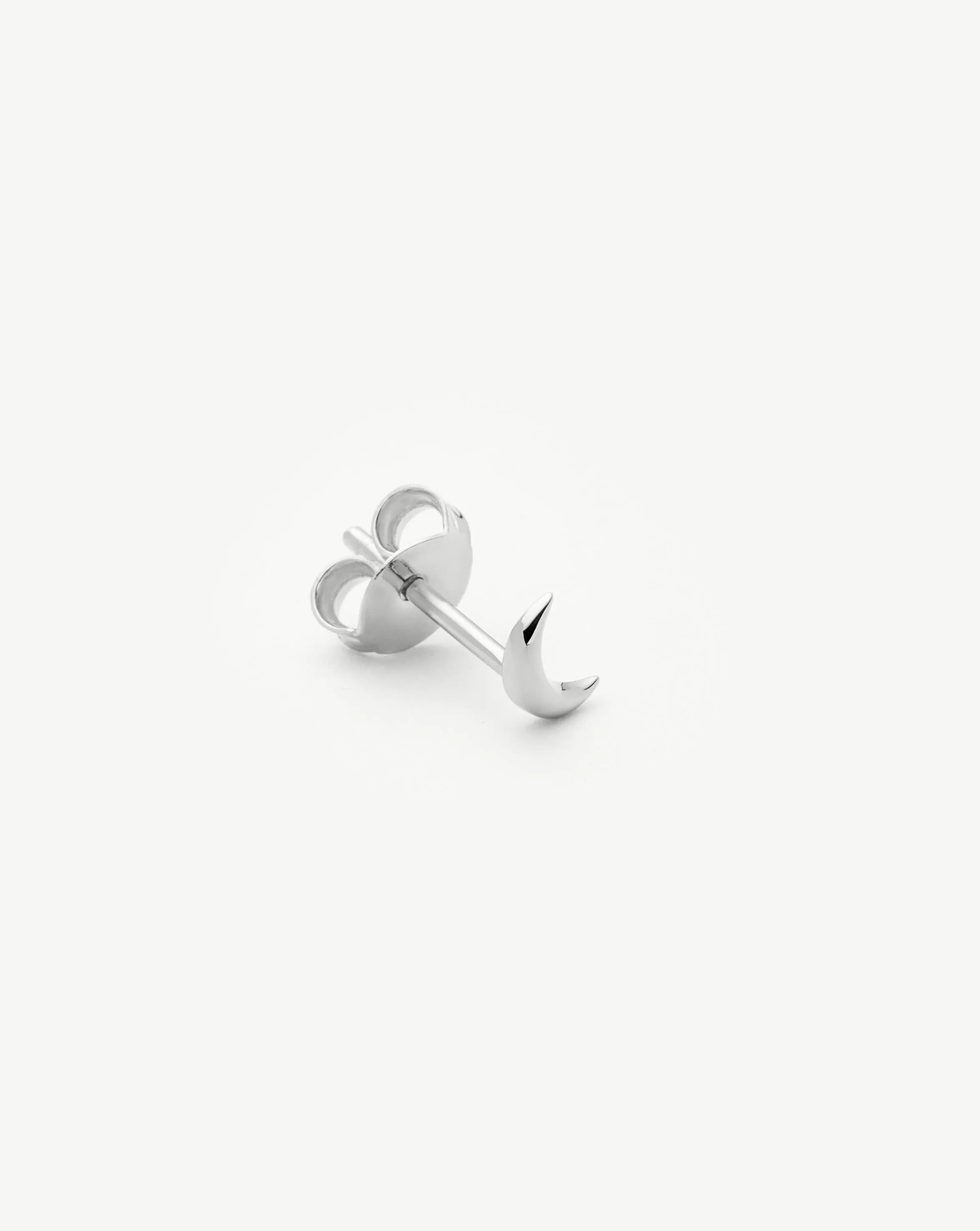 Fine Moon Single Stud Earring | 14k Solid White Gold