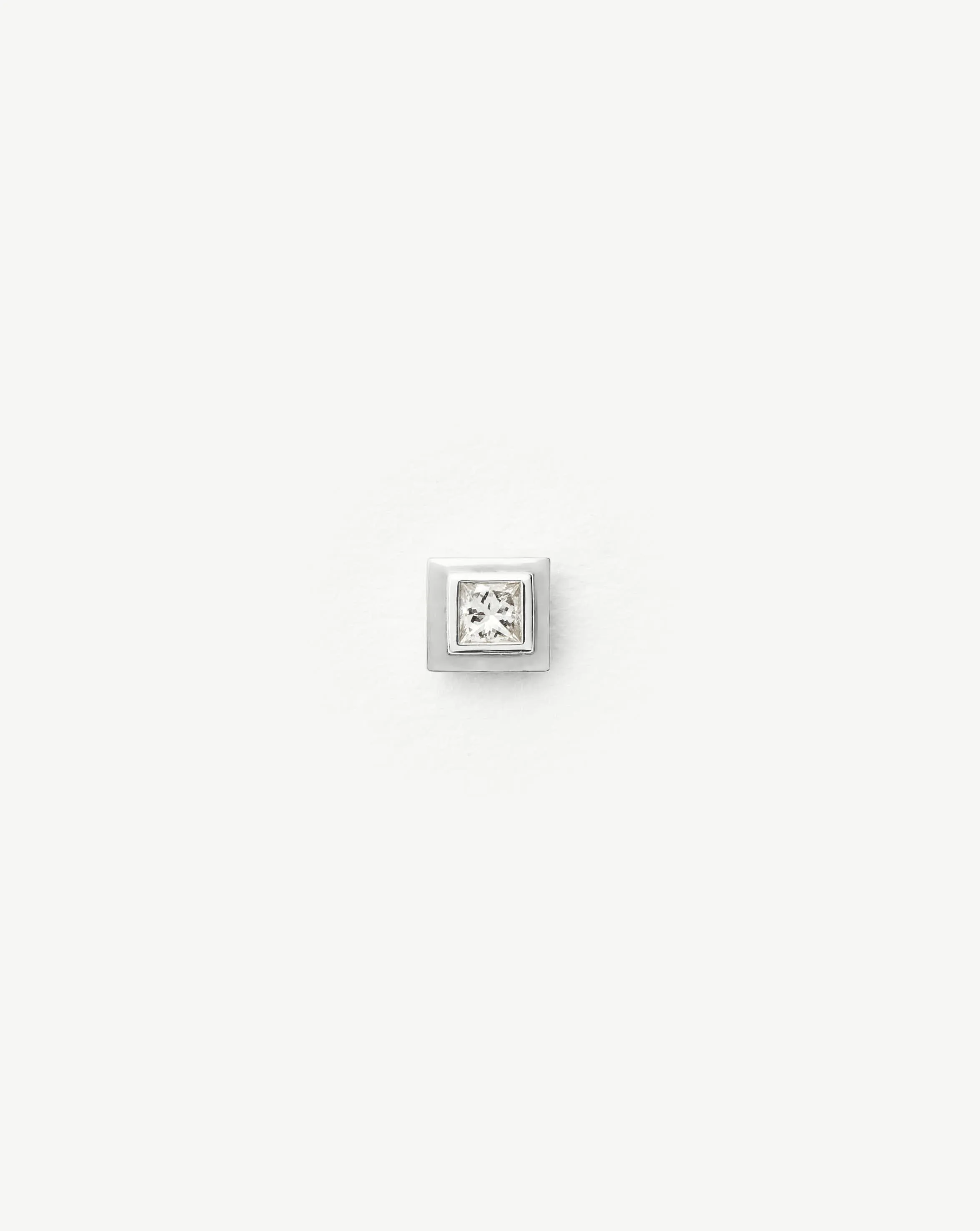 Fine Square Solitaire Flat Back Stud Earring | 14k White Gold/Diamond