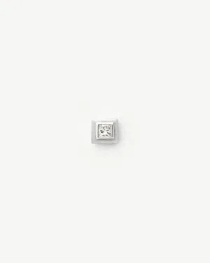 Fine Square Solitaire Flat Back Stud Earring | 14k White Gold/Diamond