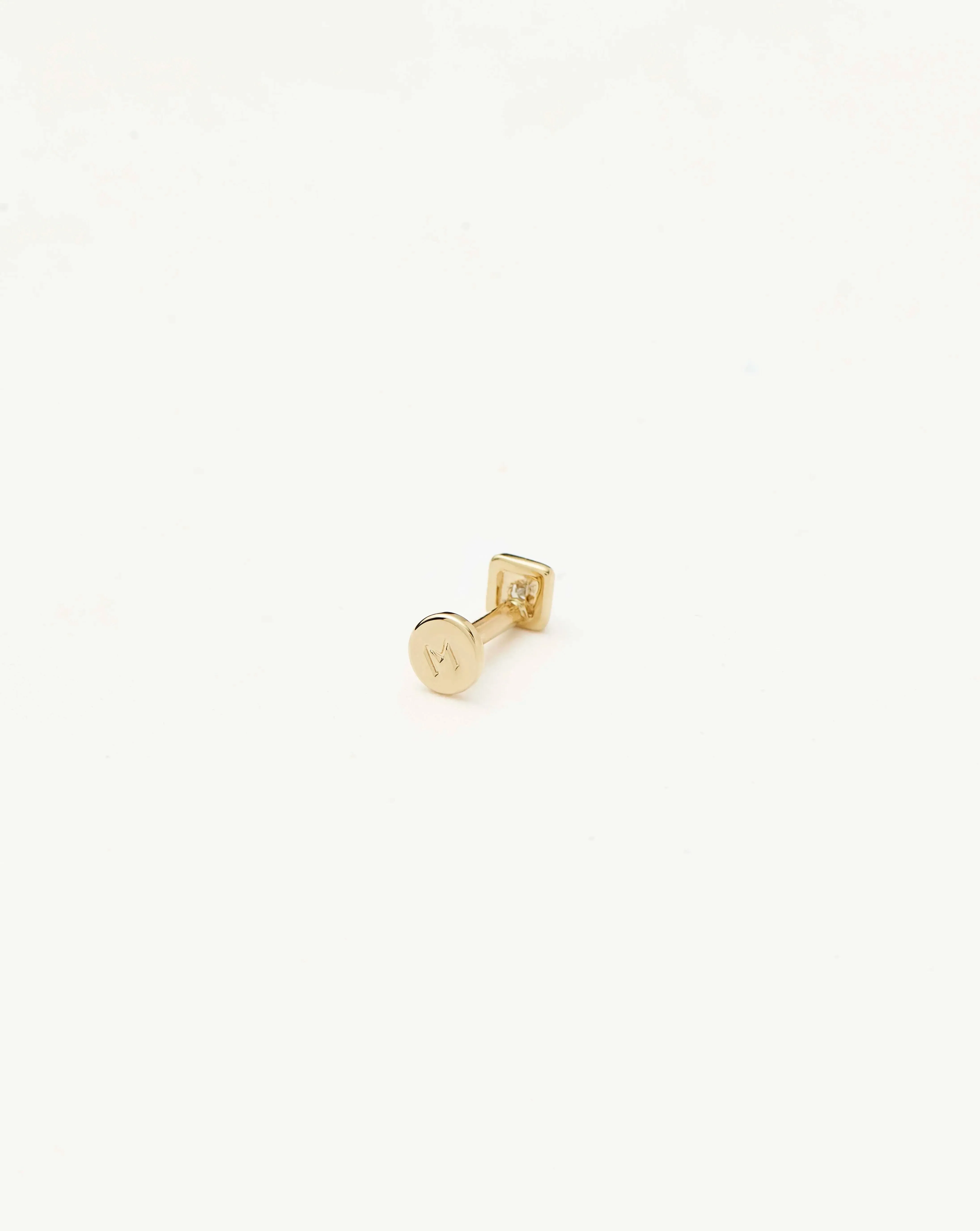 Fine Square Solitaire Flat Back Stud Earring | 14k Yellow Gold/Diamond