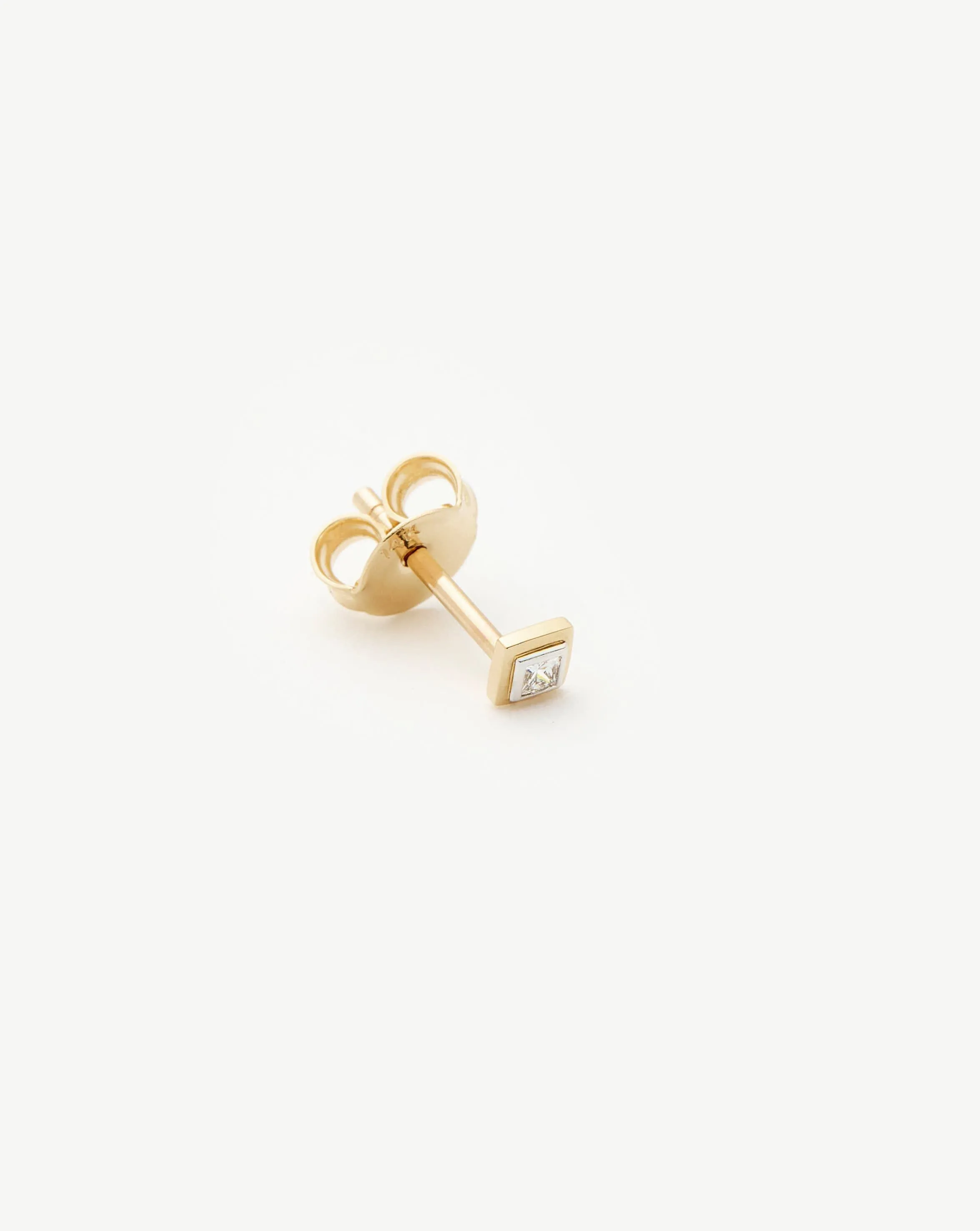 Fine Square Solitaire Single Stud Earring | 14k Solid Gold/Diamond