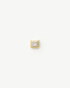 Fine Square Solitaire Single Stud Earring | 14k Solid Gold/Diamond