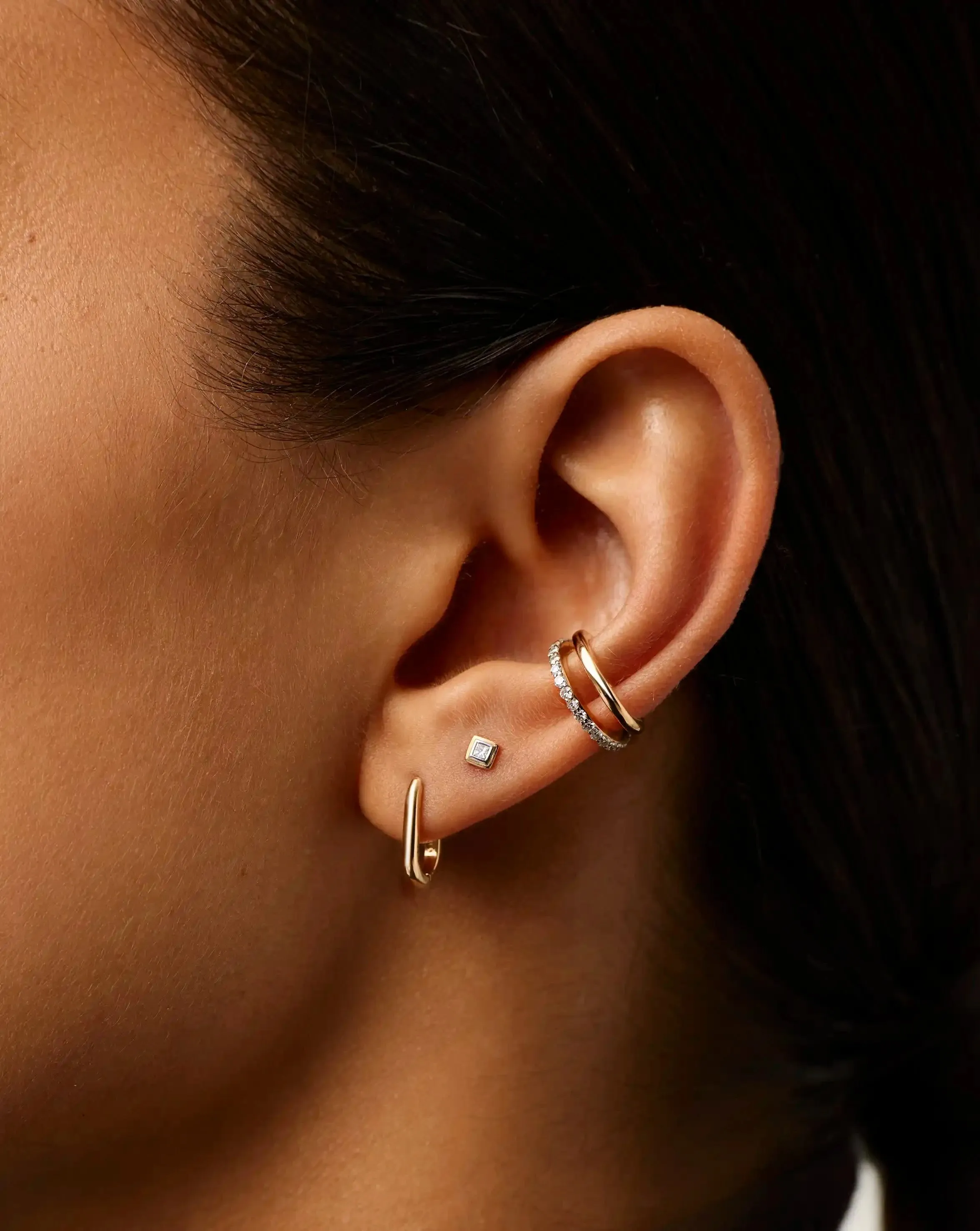 Fine Square Solitaire Single Stud Earring | 14k Solid Gold/Diamond