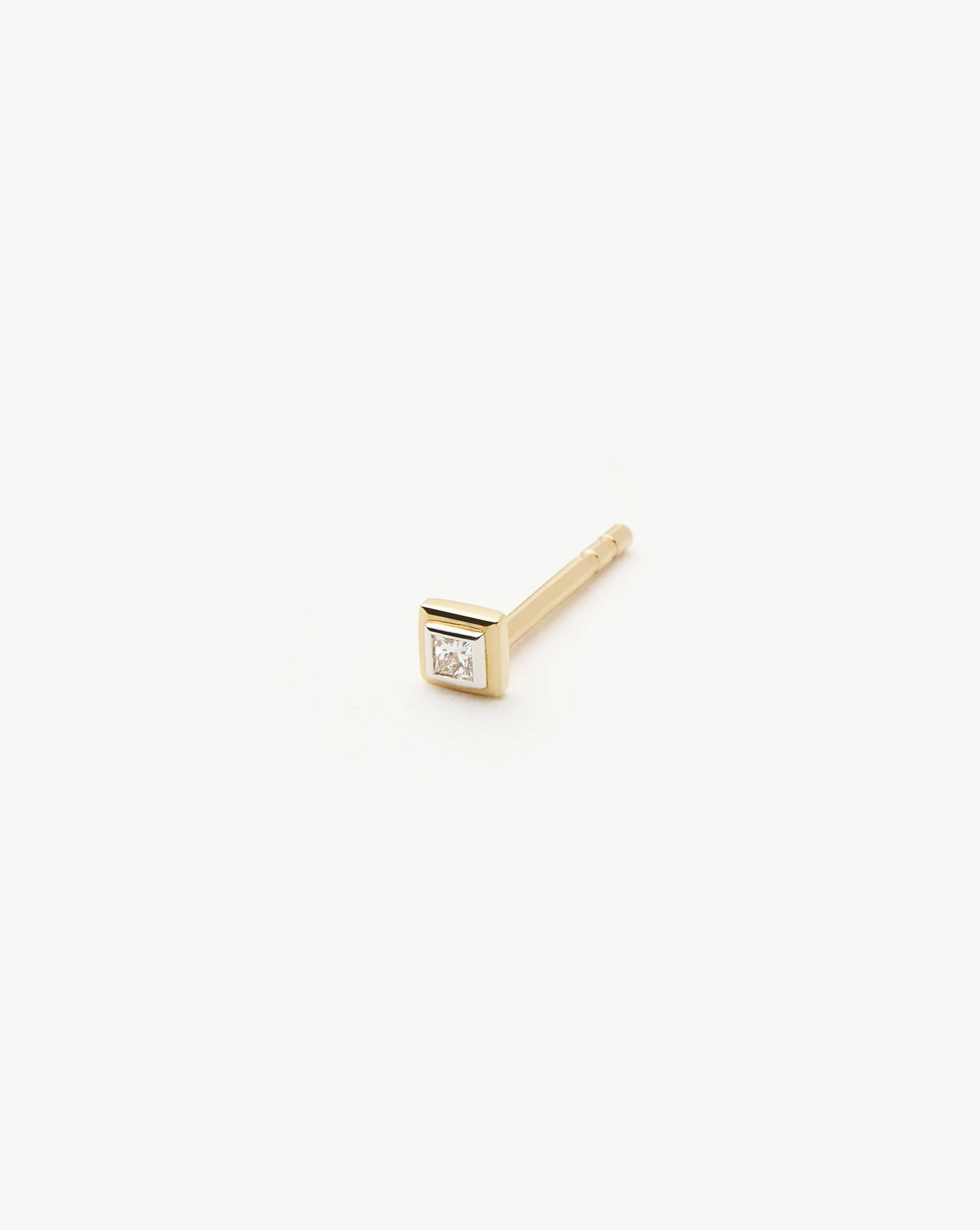 Fine Square Solitaire Single Stud Earring | 14k Solid Gold/Diamond