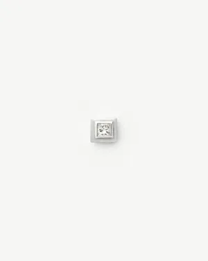 Fine Square Solitaire Single Stud Earring | 14k Solid White Gold/Diamond