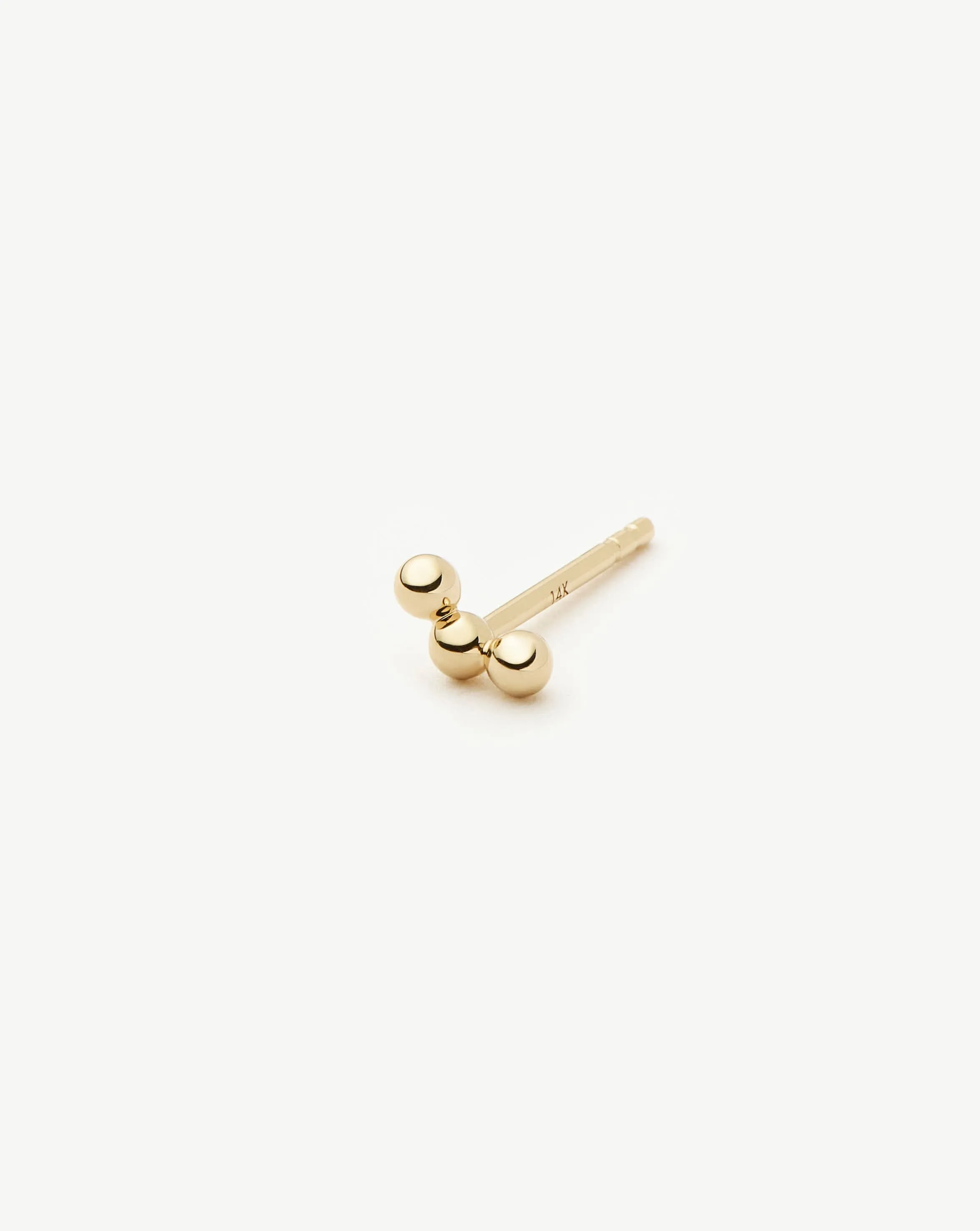 Fine Trio Single Stud Earring | 14k Solid Gold