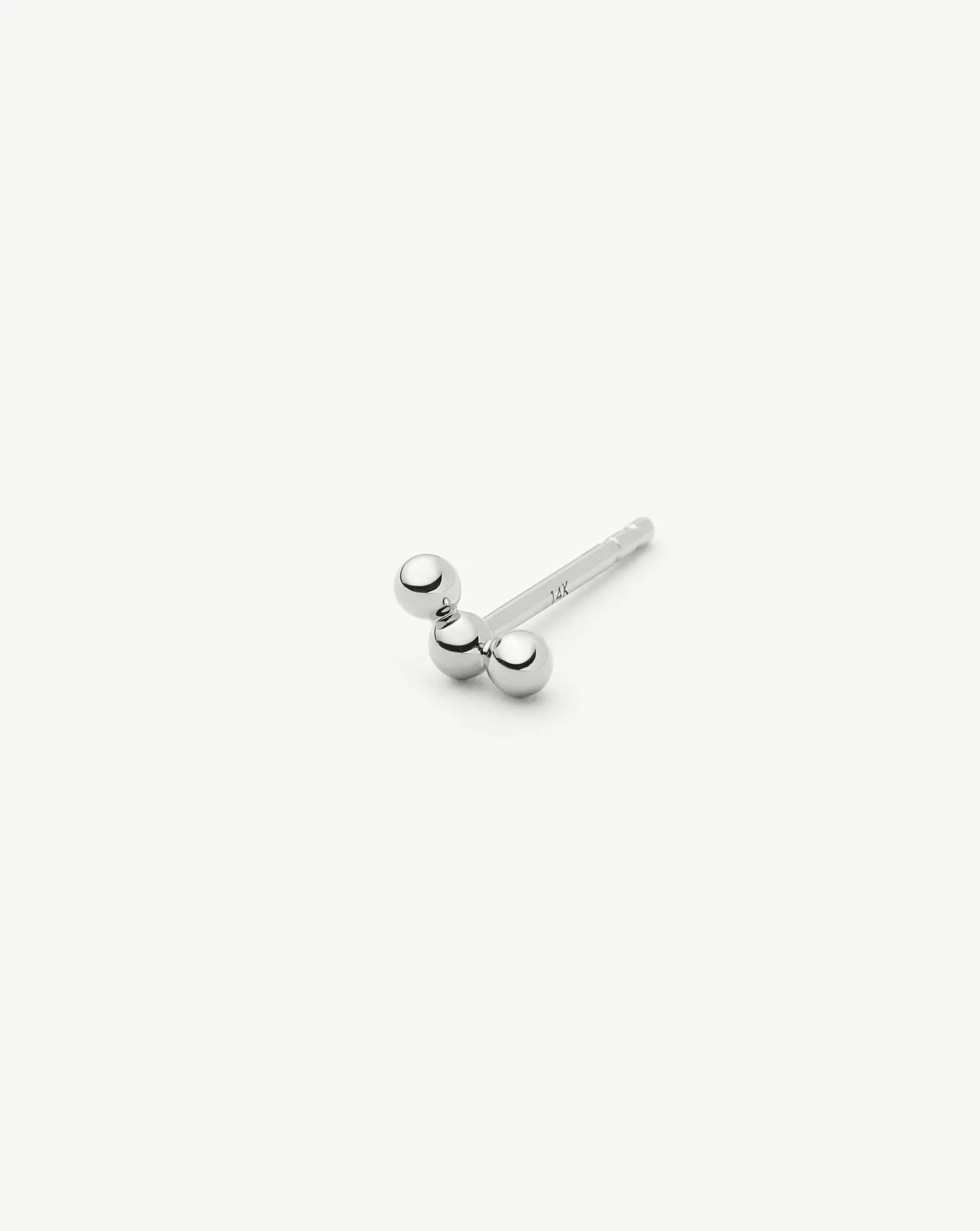 Fine Trio Single Stud Earring | 14k Solid White Gold
