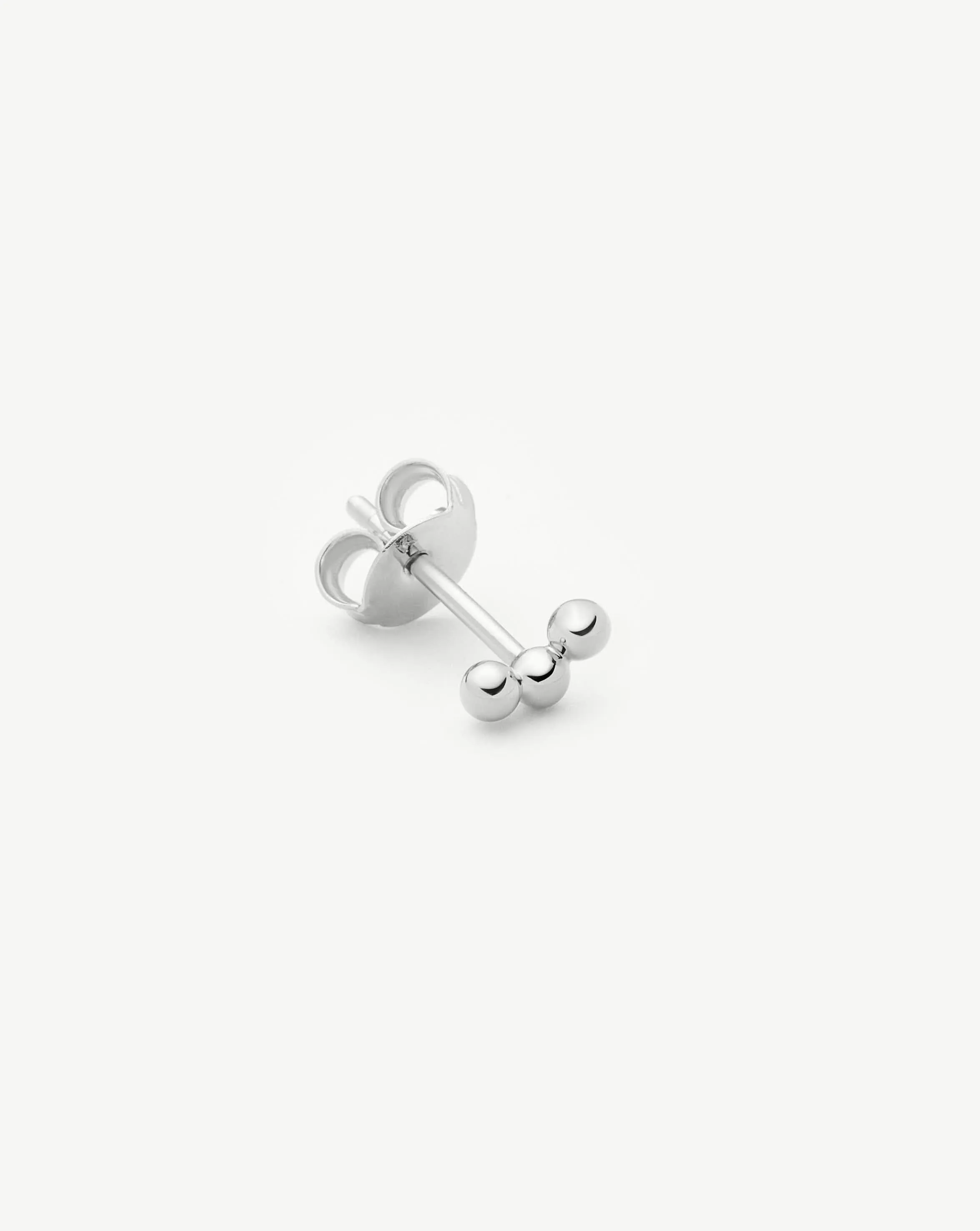 Fine Trio Single Stud Earring | 14k Solid White Gold